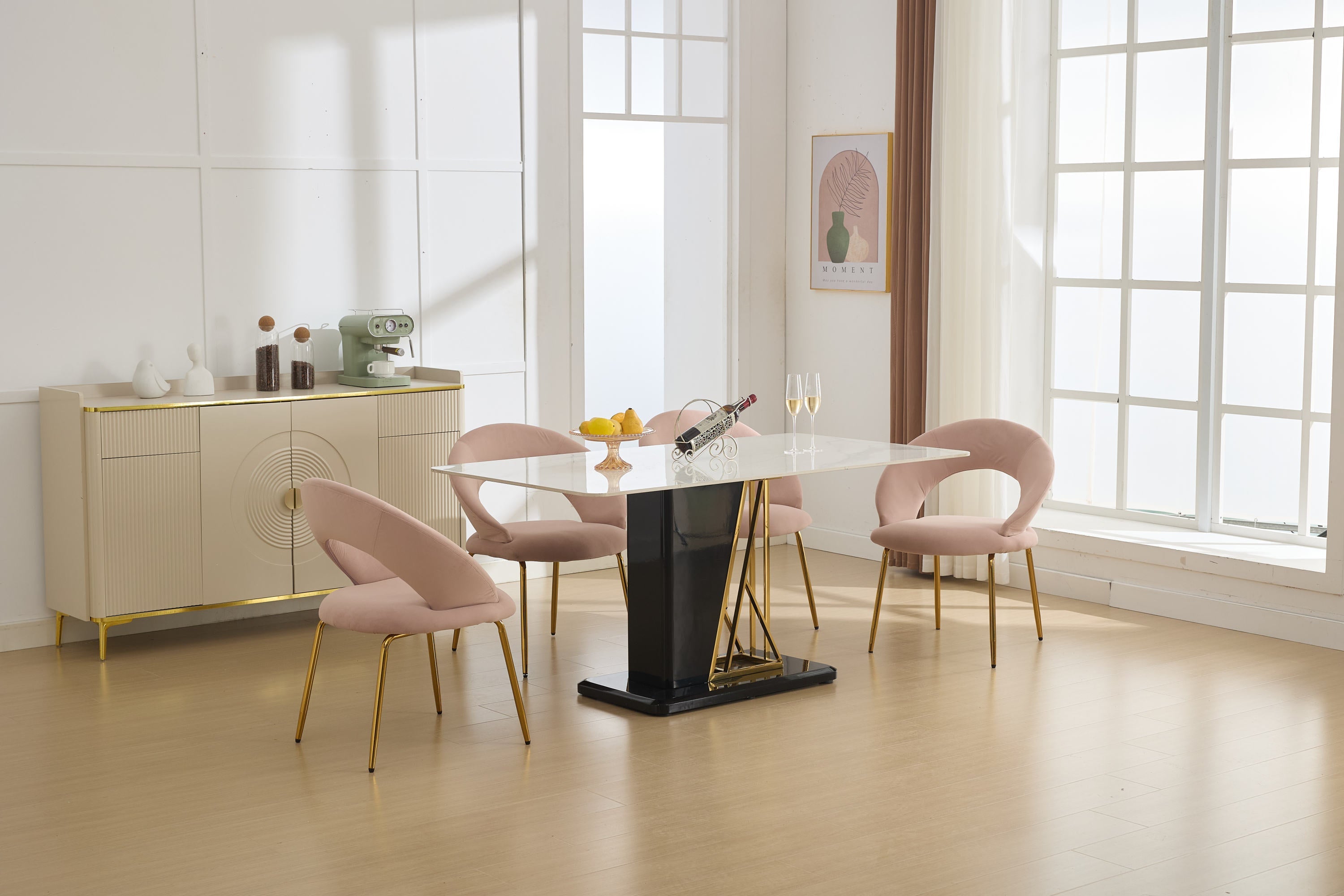 Velvet/Teddy Fabric Dining Chairs with Curved Backrest