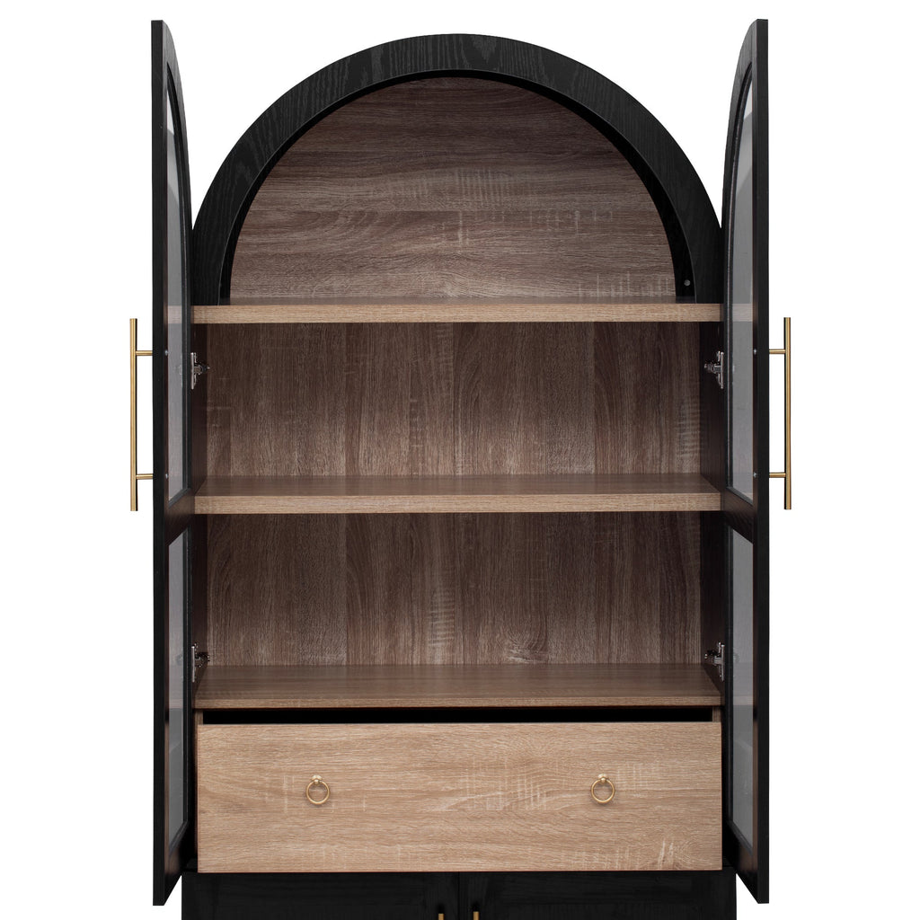 71" Tall Arched Farmhouse Kitchen Pantry Cabinet with Door Shelves