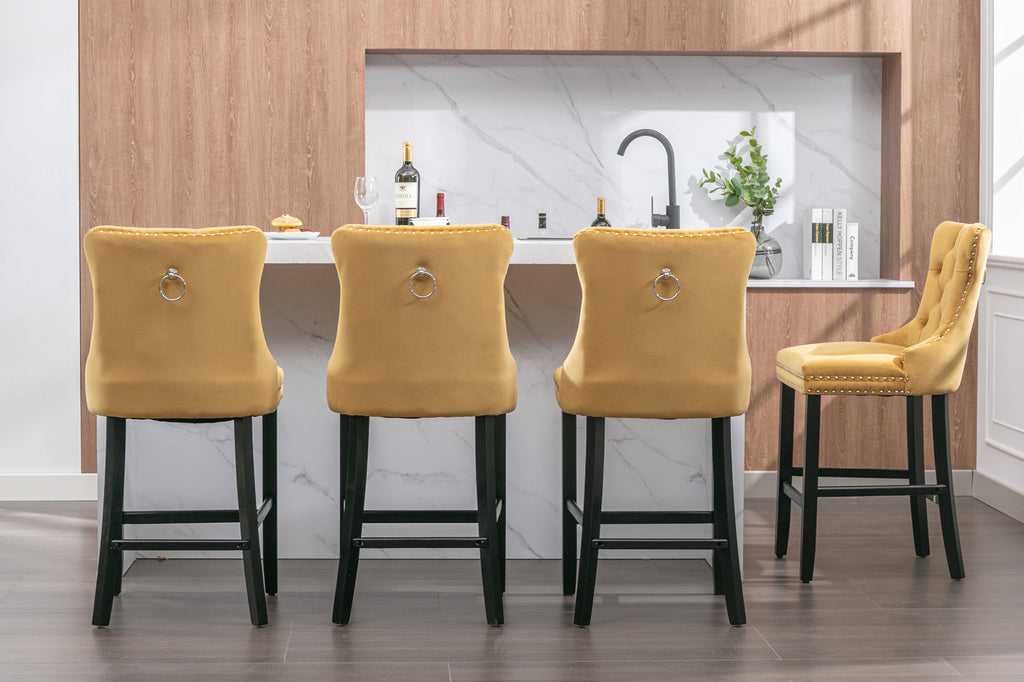 Contemporary Velvet Upholstered Barstools with Button Tufted Decoration (Set of 2)