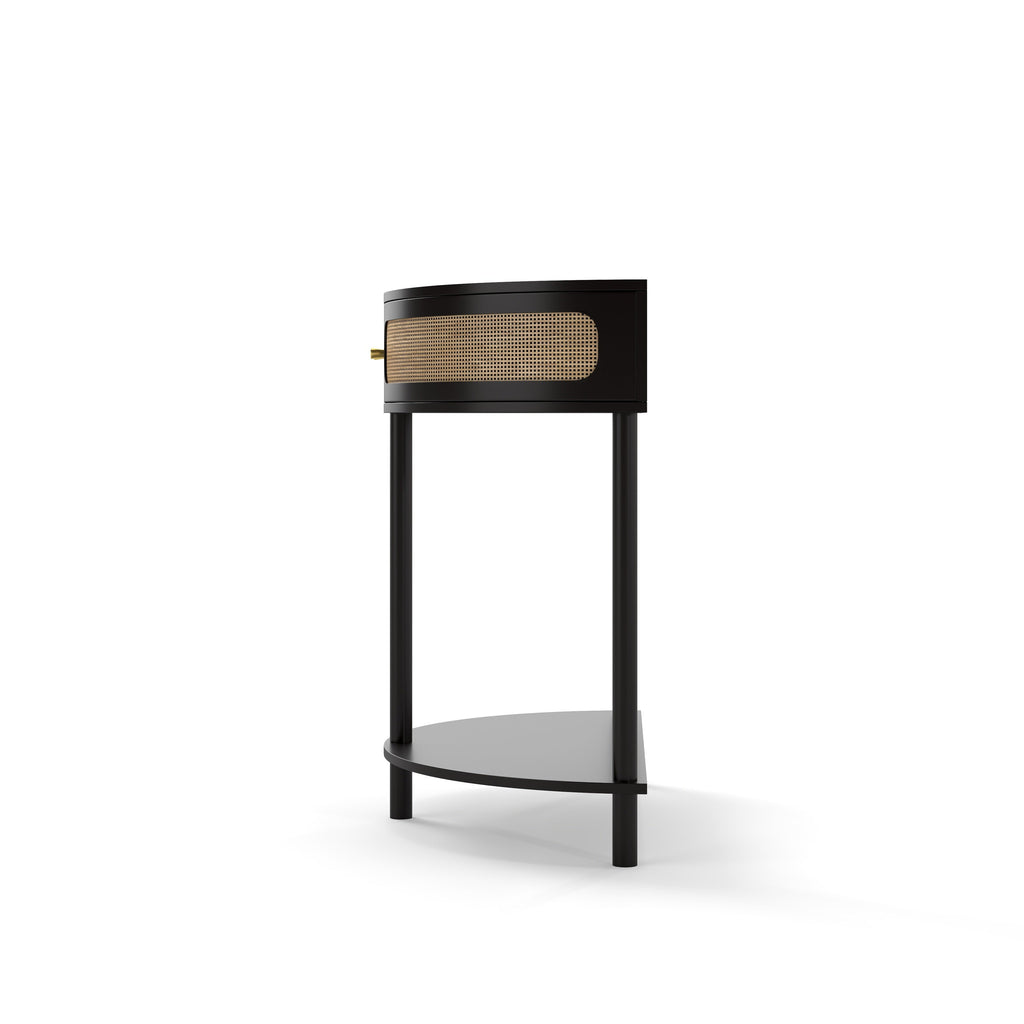 Rattan Semi Circle End Table with 2 Rattan Storage Cabinet