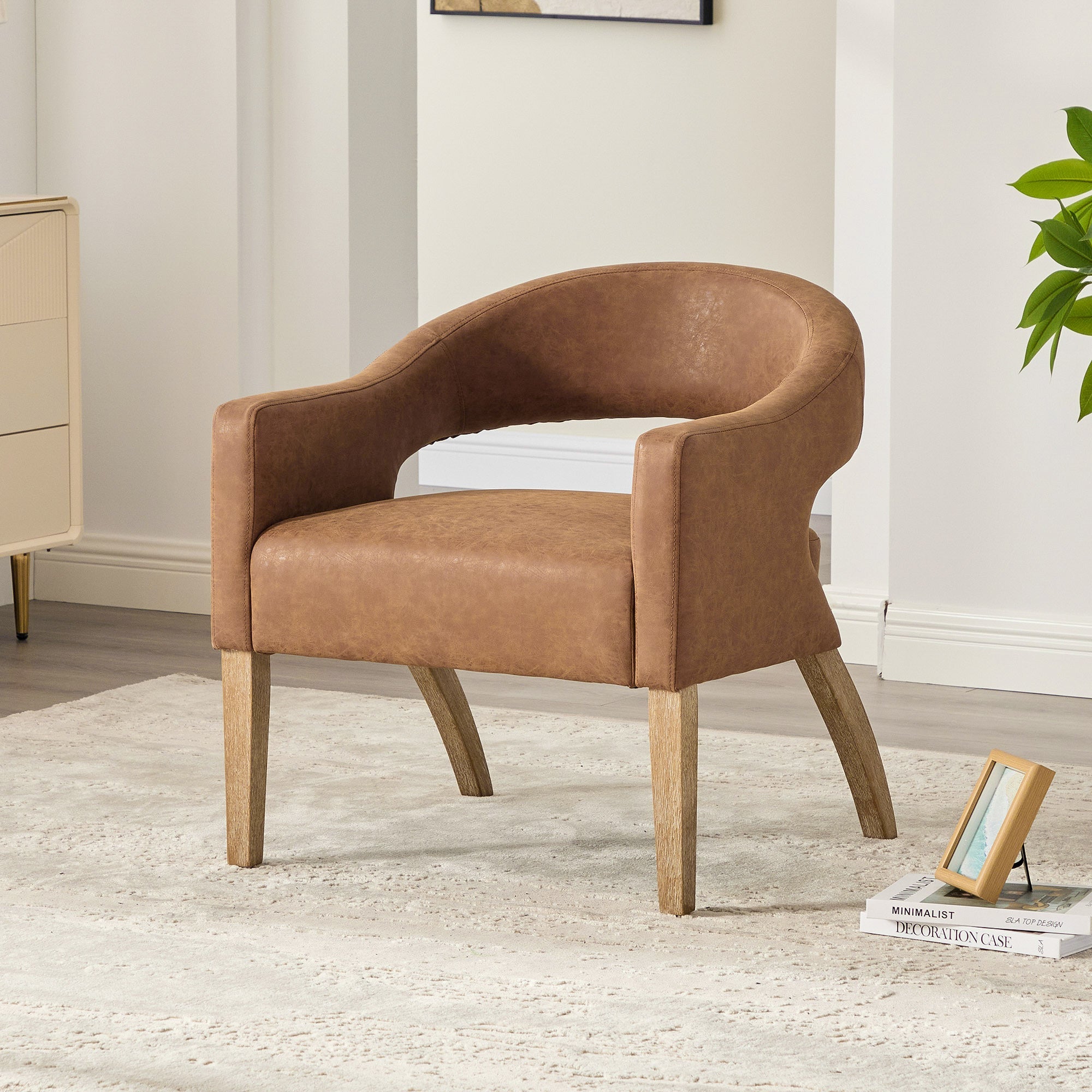 Modern Mid-Century PU Upholstered Open Back Armchair