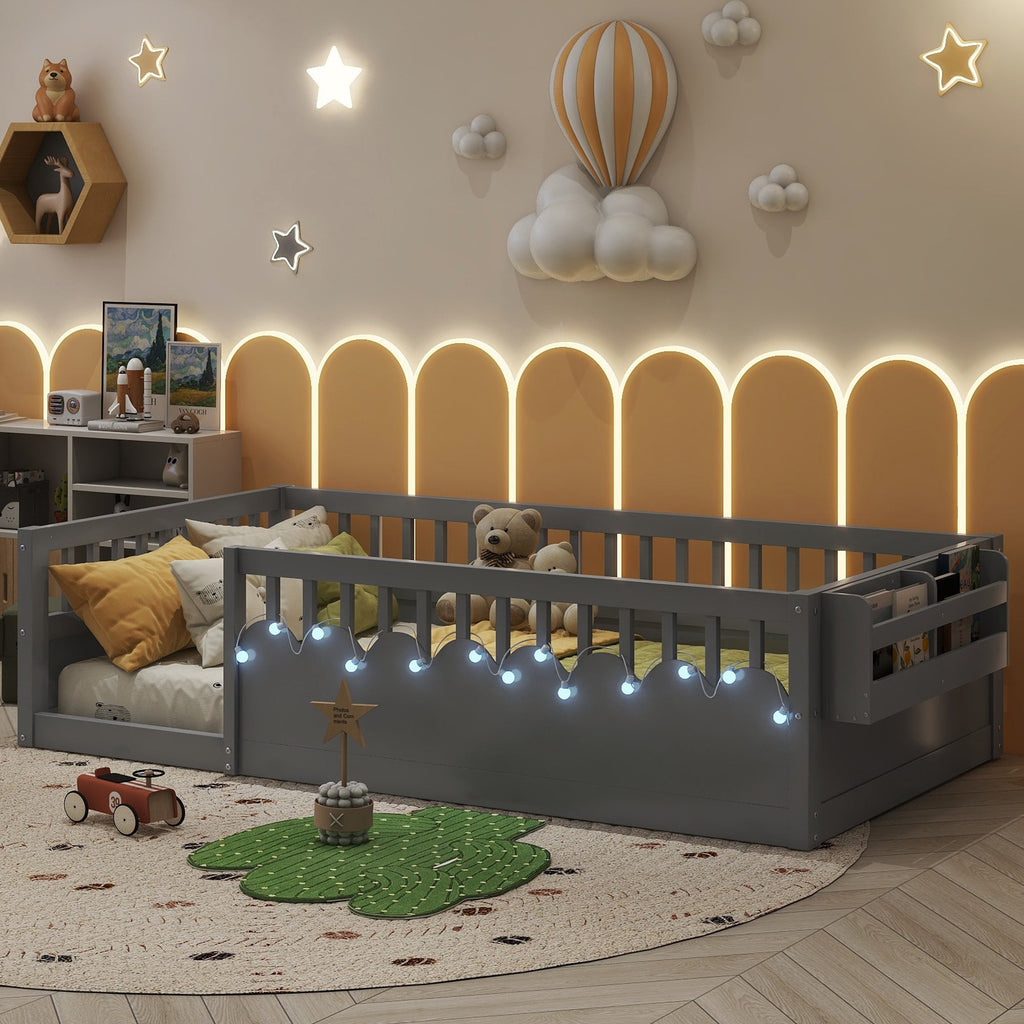 Twin/Full Montessori Floor Kids Bed Frame with High Rails