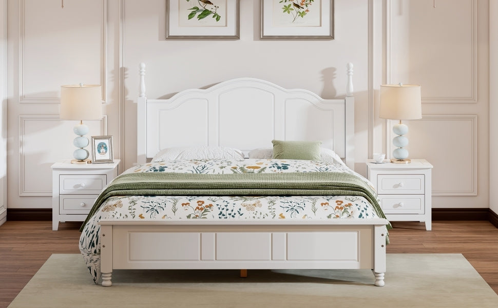 Queen Retro Style Size Wood Platform Bed Fram