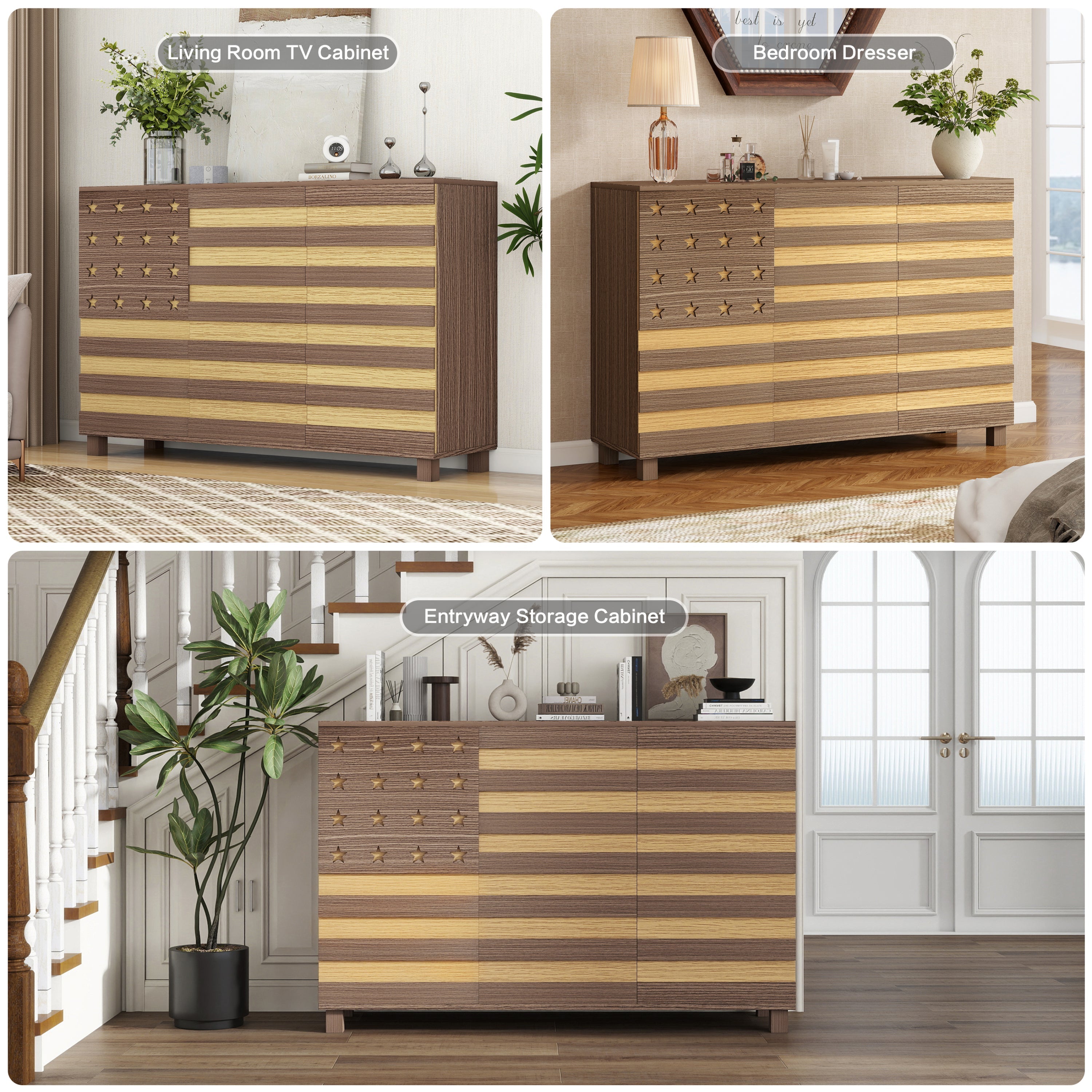55' Buffet Sideboard Cabinet with Hand Carved Craftsmanship