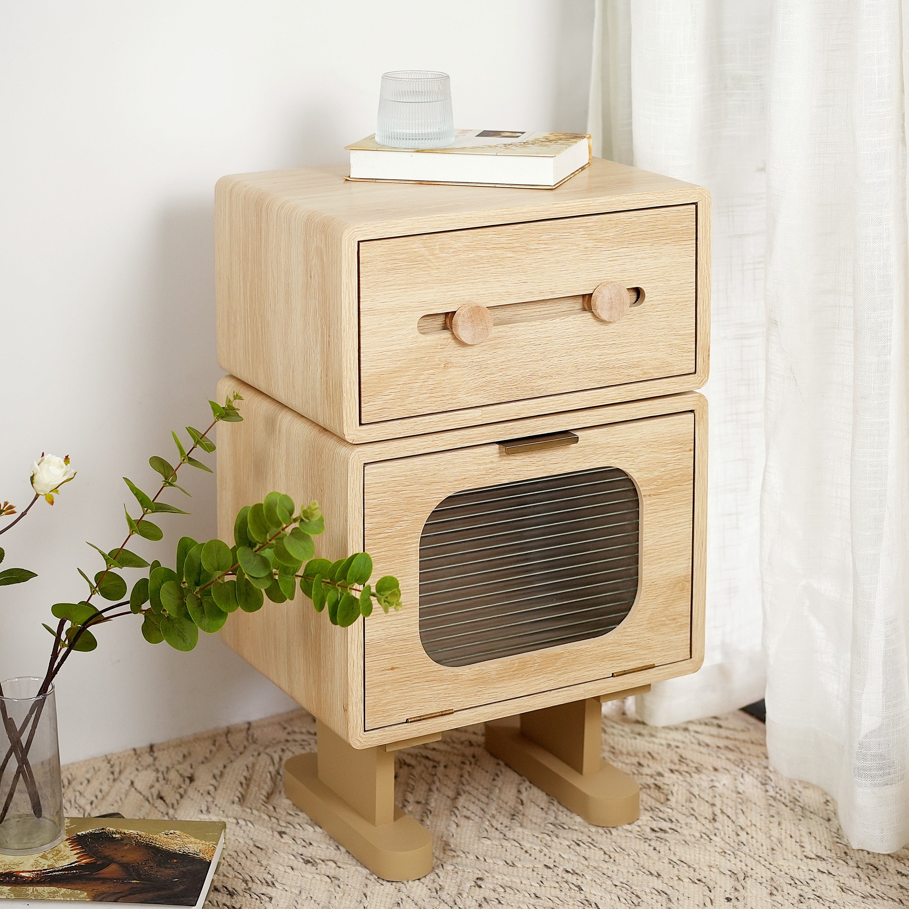Rotating Robot Side Table with Storage