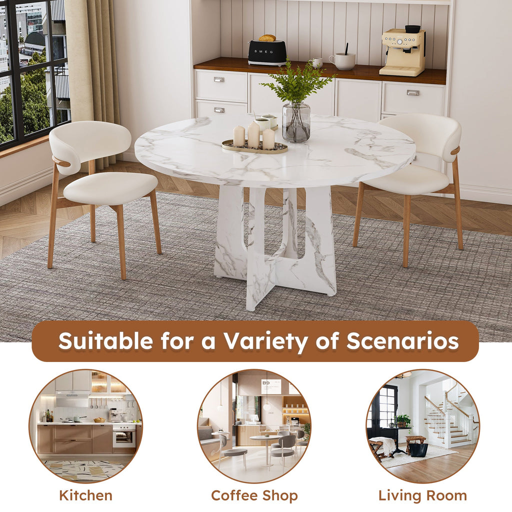 Modern 47.24' Round Dining Table with Marble White Finish