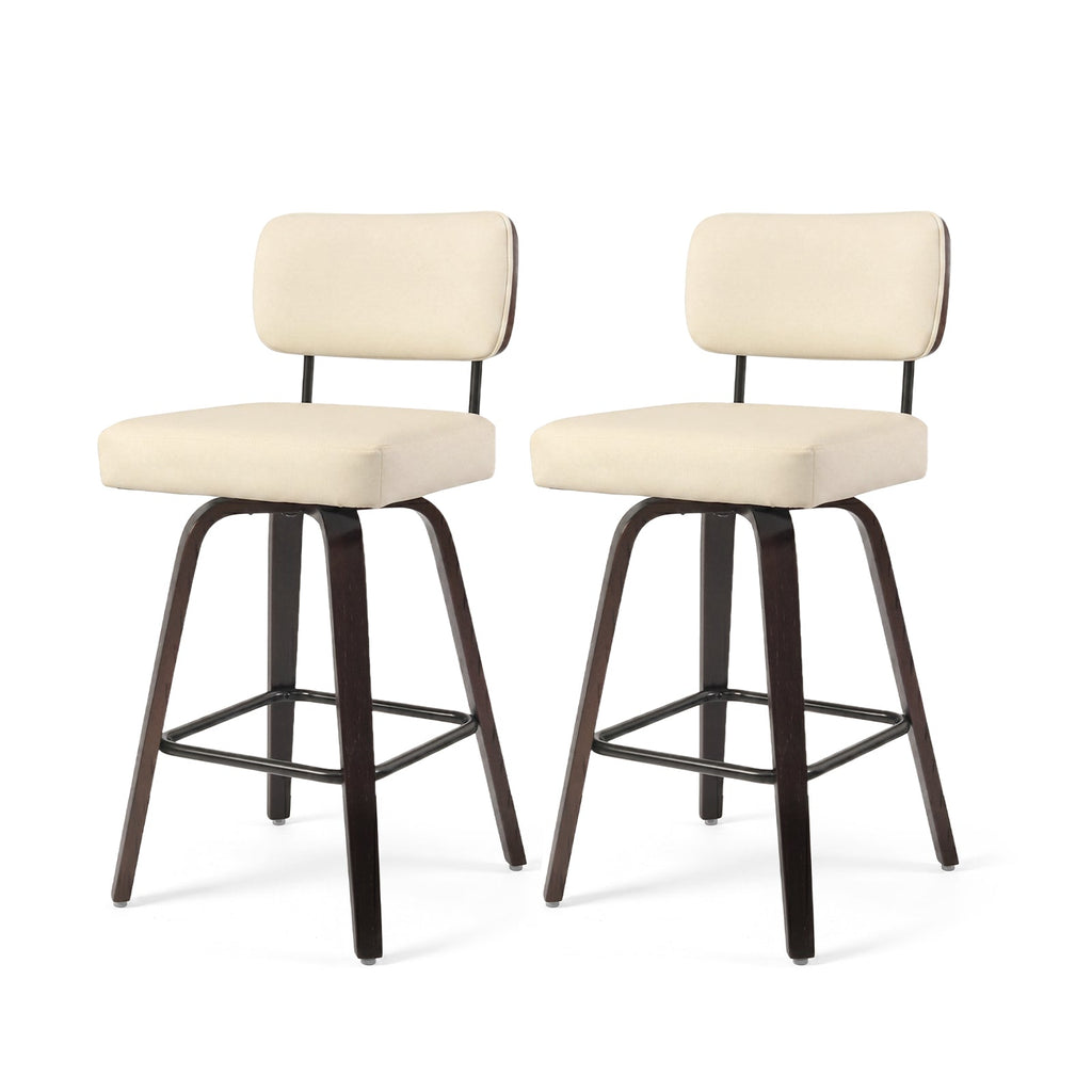 Firmoz Modern PU Swivel Bar Stools with Solid Wood Legs & Ergonomic Backrest