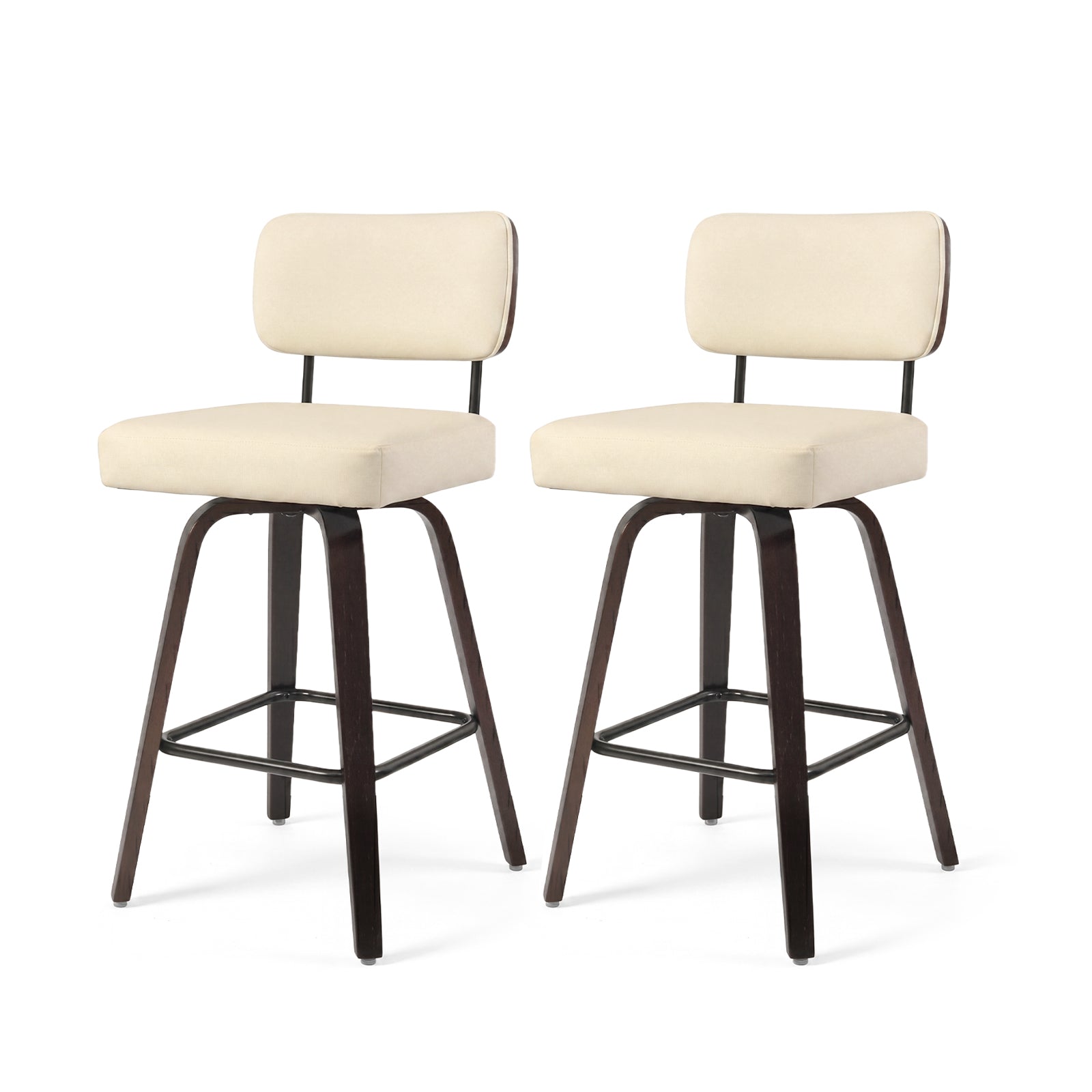 Firmoz Modern PU Swivel Bar Stools with Solid Wood Legs & Ergonomic Backrest