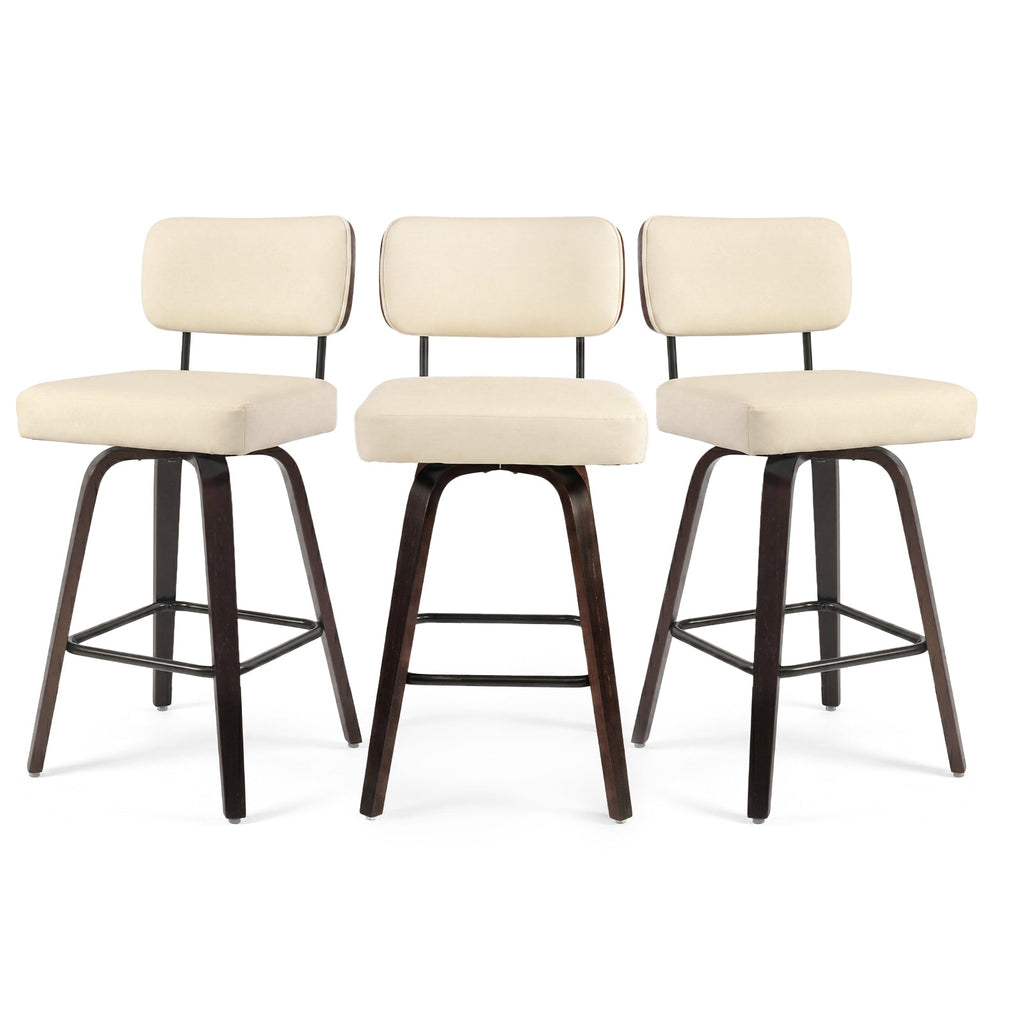 Firmoz Modern PU Swivel Bar Stools with Solid Wood Legs & Ergonomic Backrest
