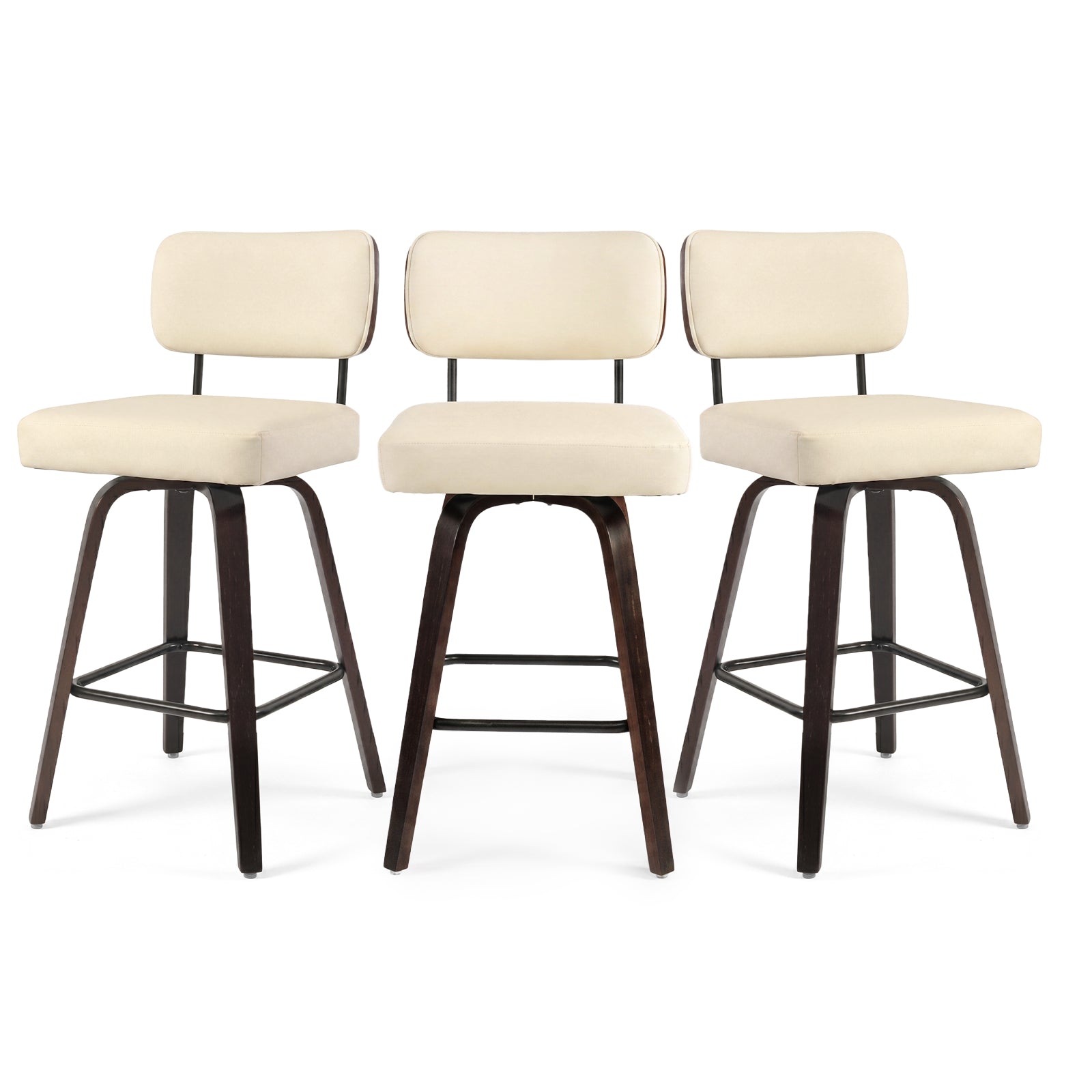 Firmoz Modern PU Swivel Bar Stools with Solid Wood Legs & Ergonomic Backrest