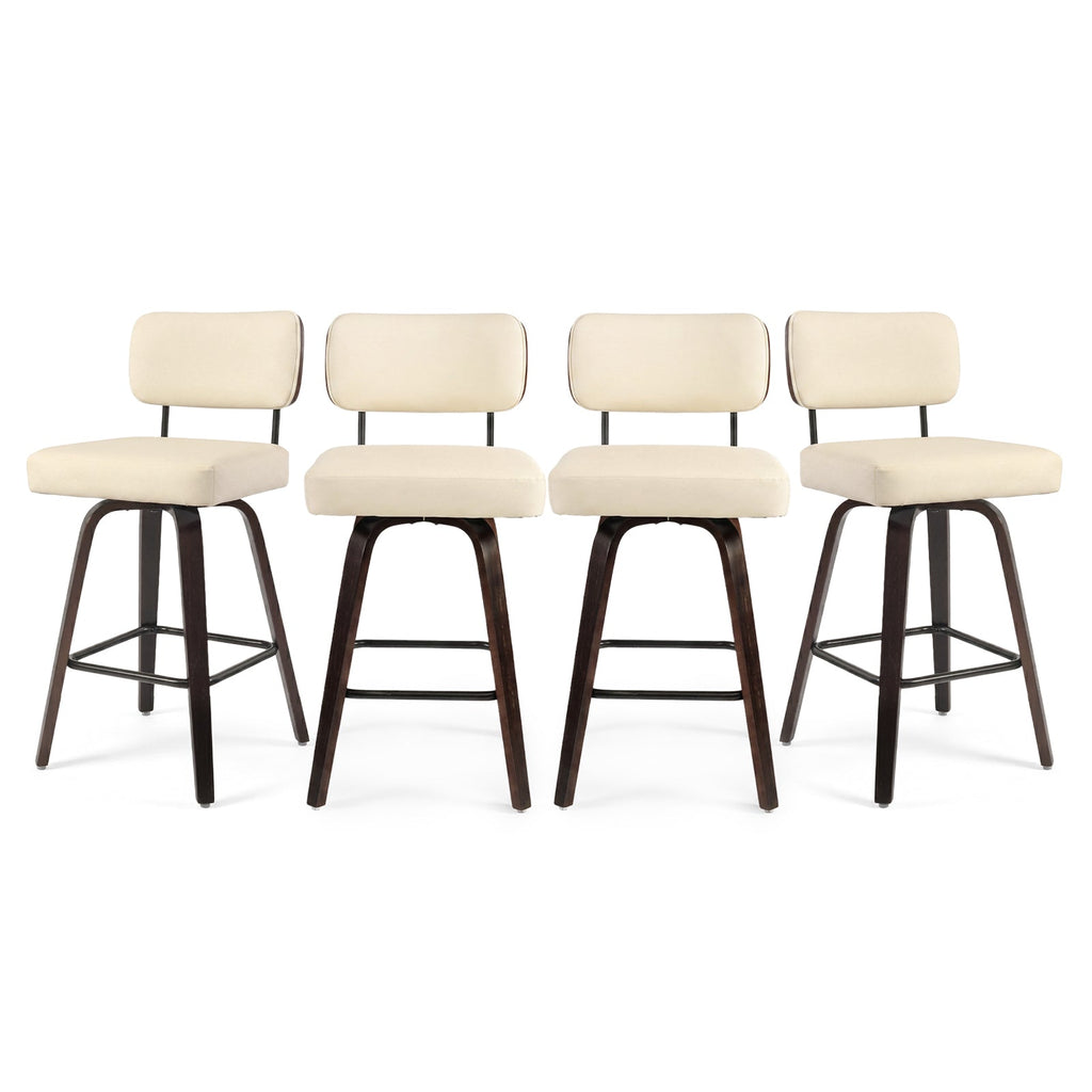 Firmoz Modern PU Swivel Bar Stools with Solid Wood Legs & Ergonomic Backrest