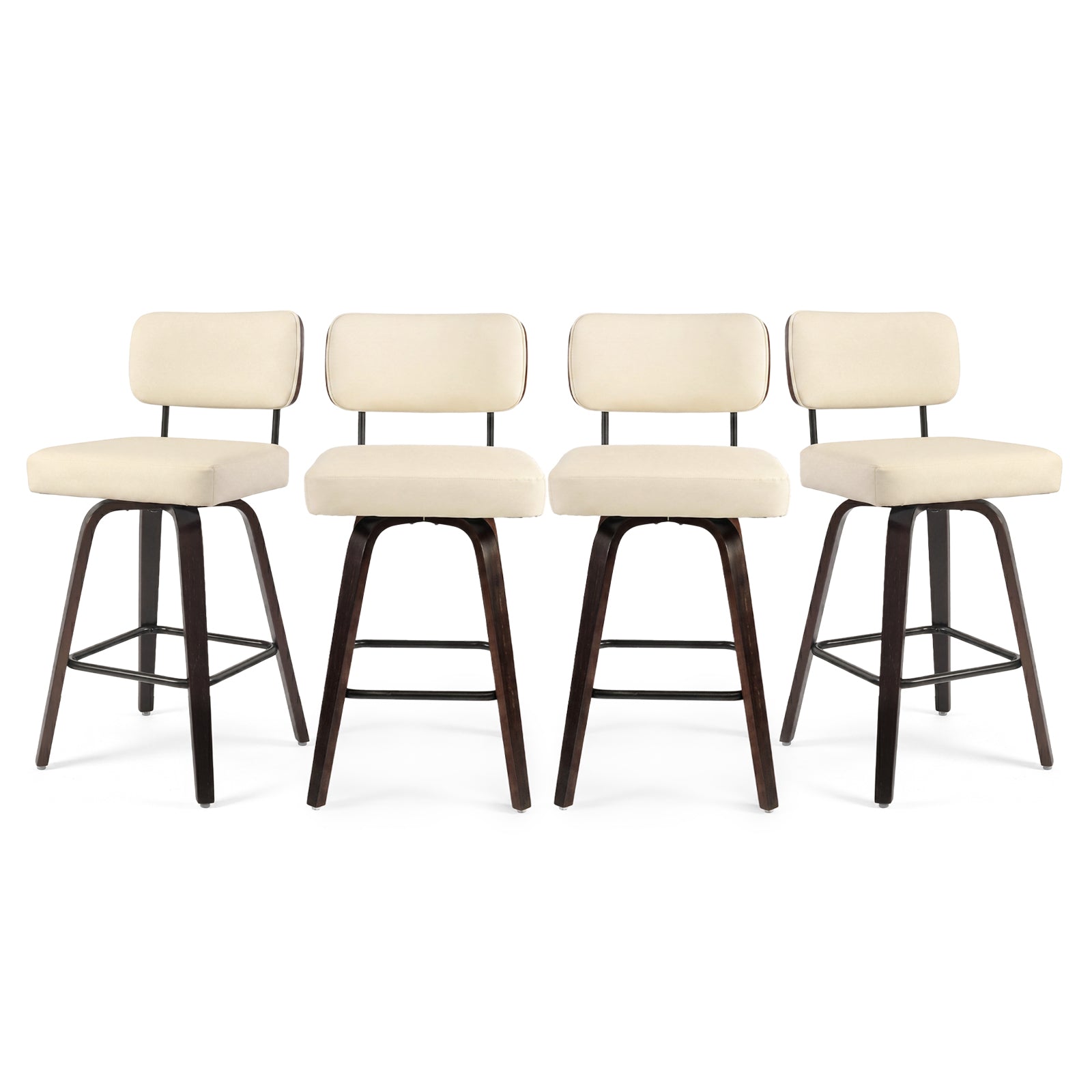 Firmoz Modern PU Swivel Bar Stools with Solid Wood Legs & Ergonomic Backrest