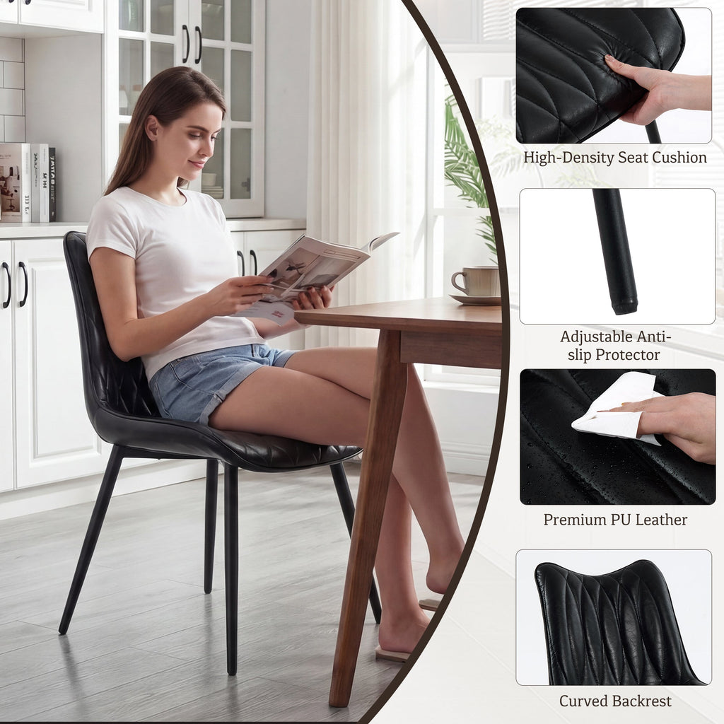 Firmoz Modern PU Leather Dining Chair with Black Iron Legs & Ergonomic Backrest