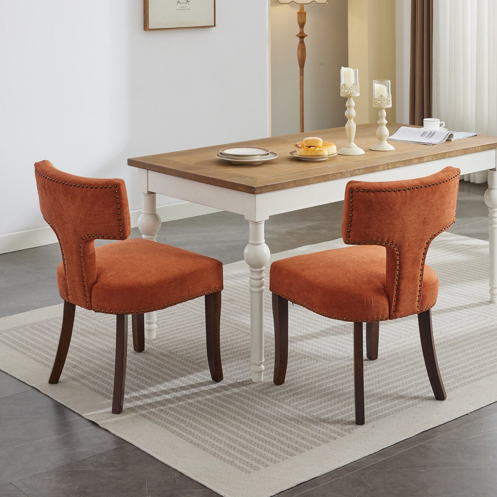 Mid Century Farmhouse Linen Fabric Dining Chairs (Set of 2)