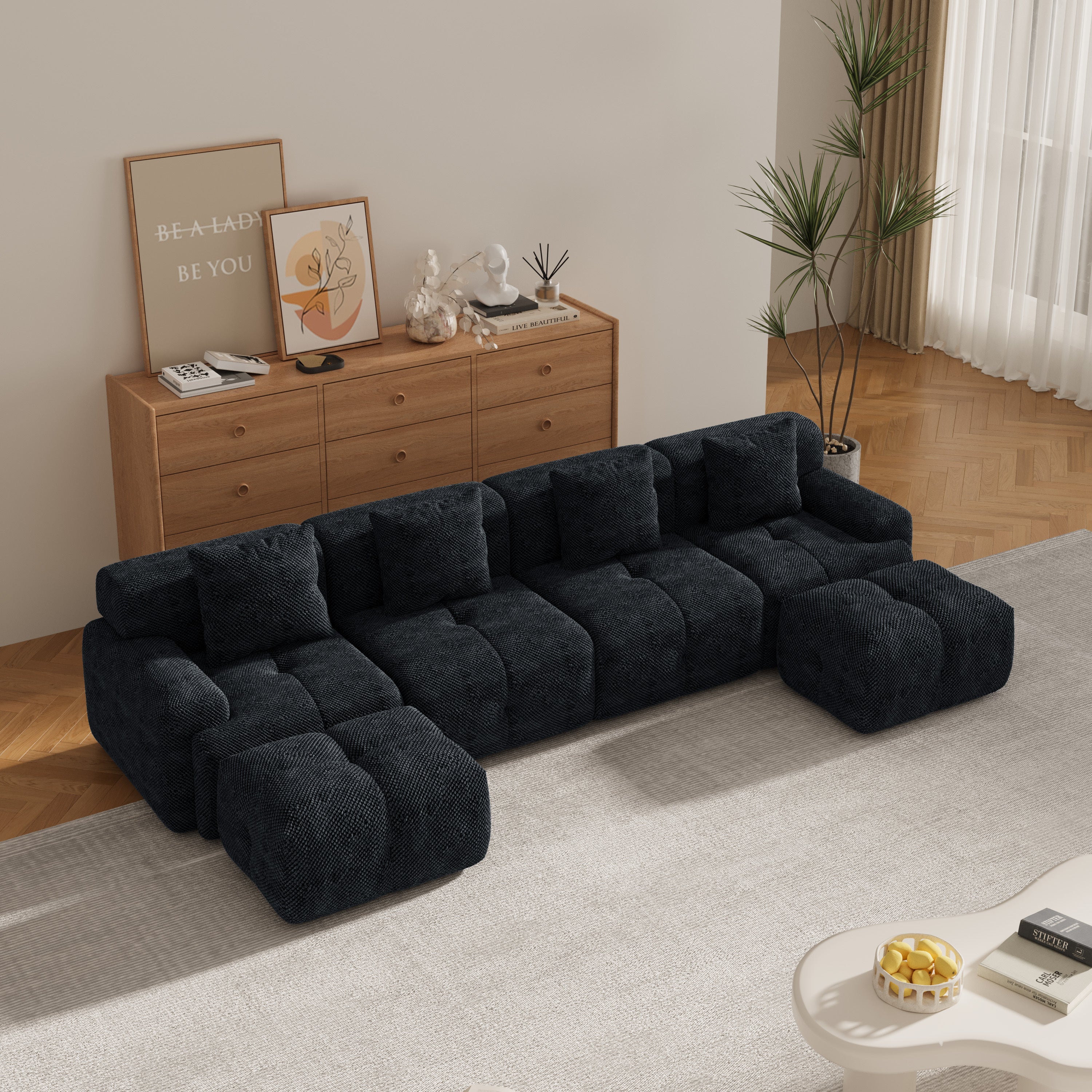 Oversized Boneless Convertible Cloud Couch with Movable Ottoman