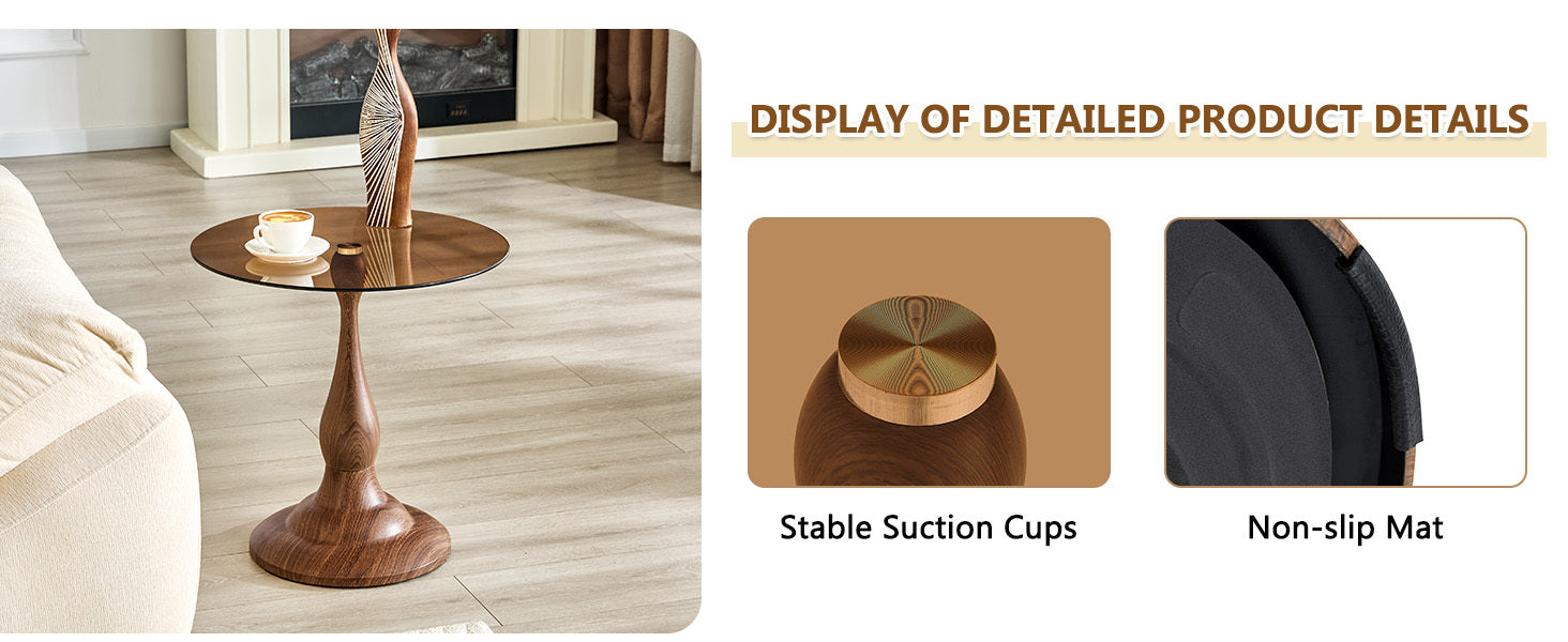 20" Small Luxury Metal Round Side Table with a Glass Top