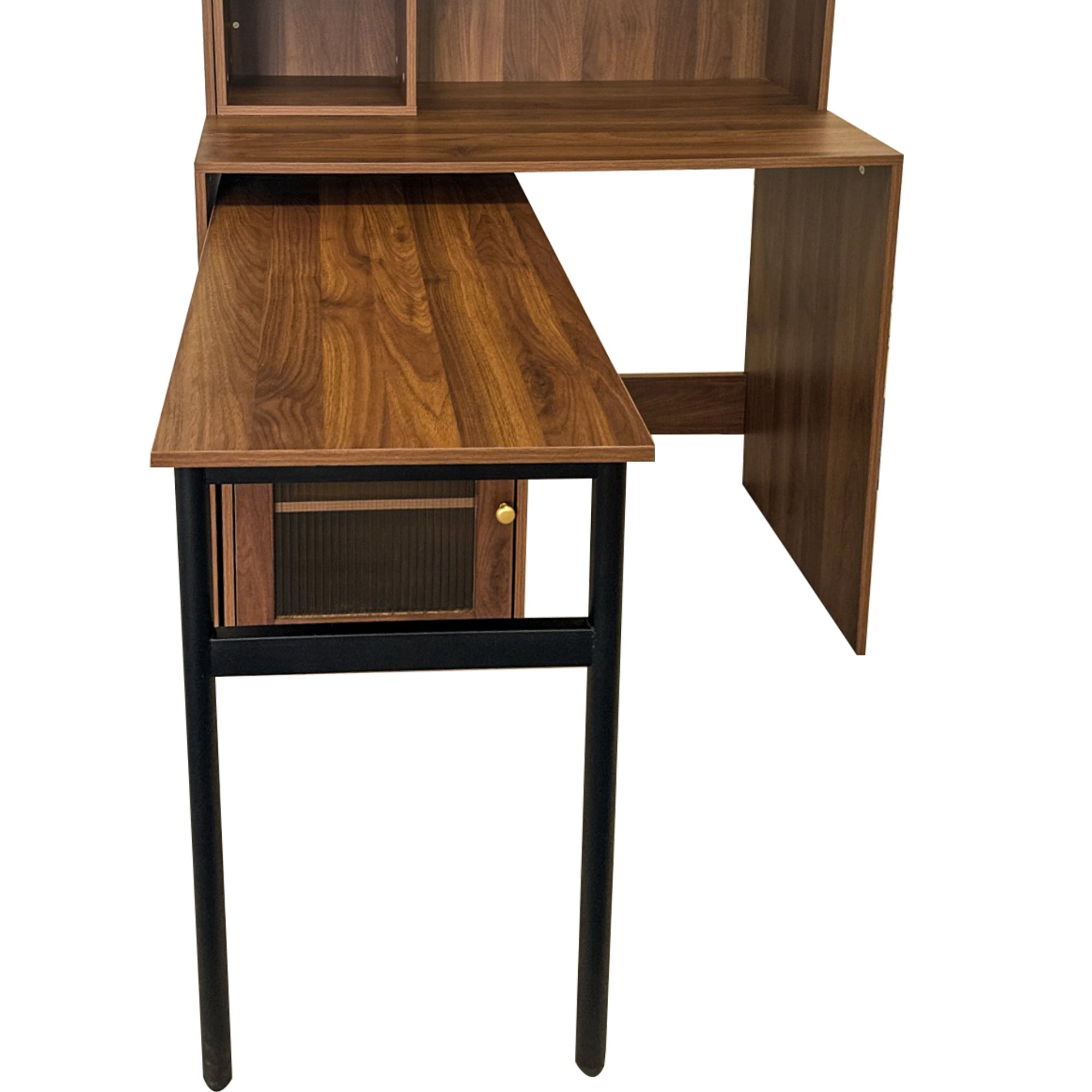 90 Degree Rotating Desktop Computer Desk with Glass Door for Home Office