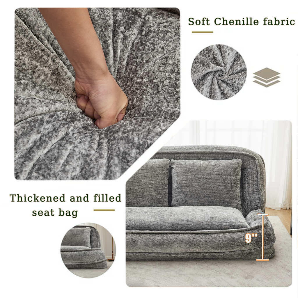 2-in-1 Extra Large Chenille Floor Couch Loveseat for Humans & Dogs