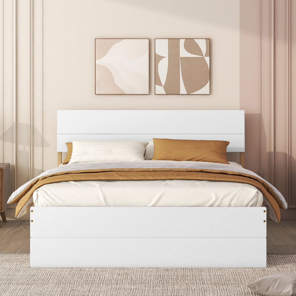 Modern Full Size Bed Frame with Twin Size Trundle and 2 Drawers