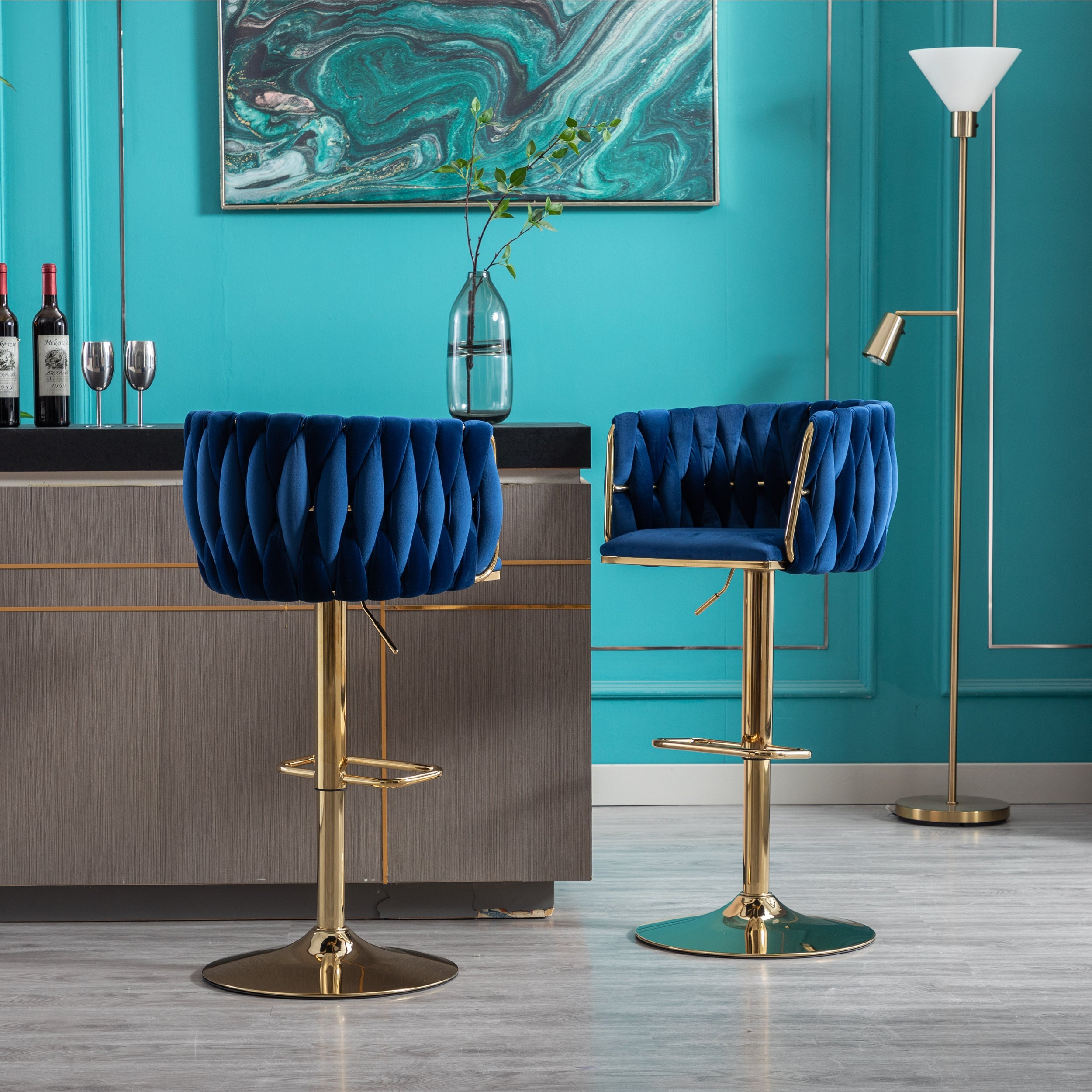 Swivel Height Adjustable Mechanical Lifting Velvet Bar Stools (Set of 2)