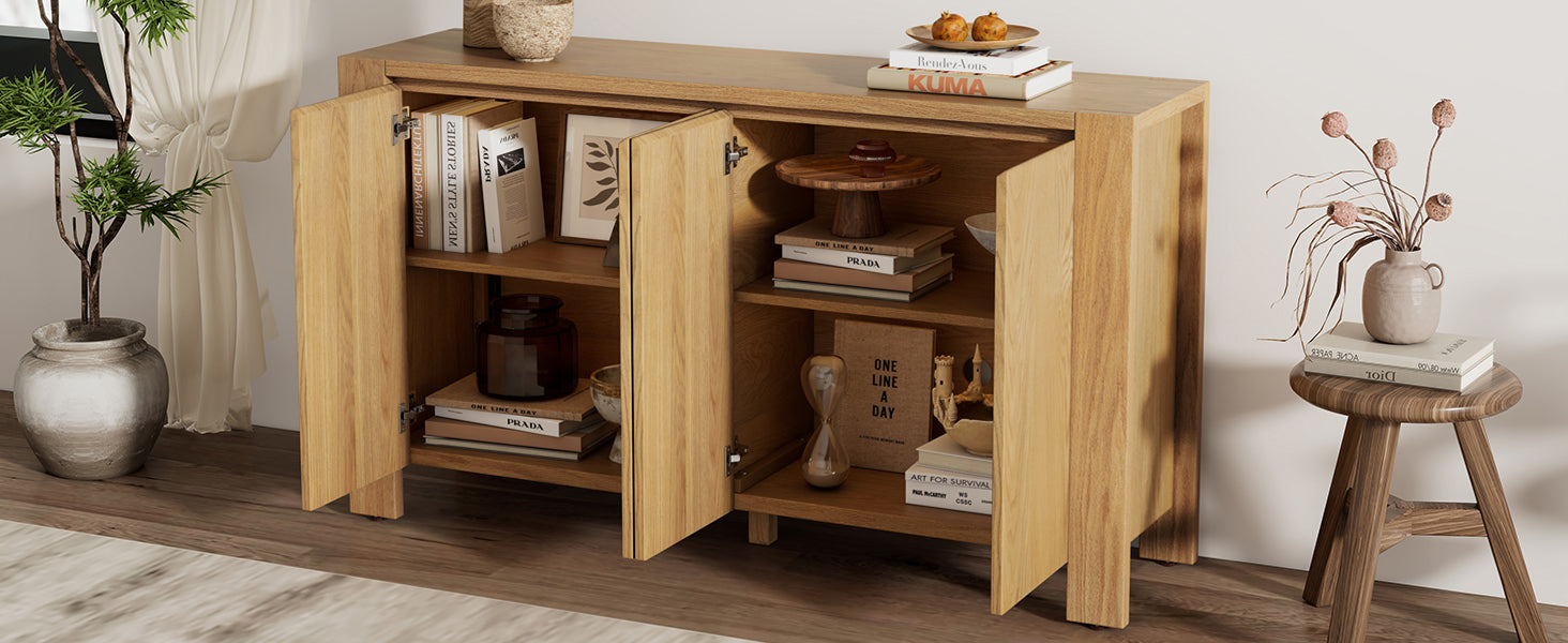 4-Door Retro Wood Buffet Cabinet with Storage