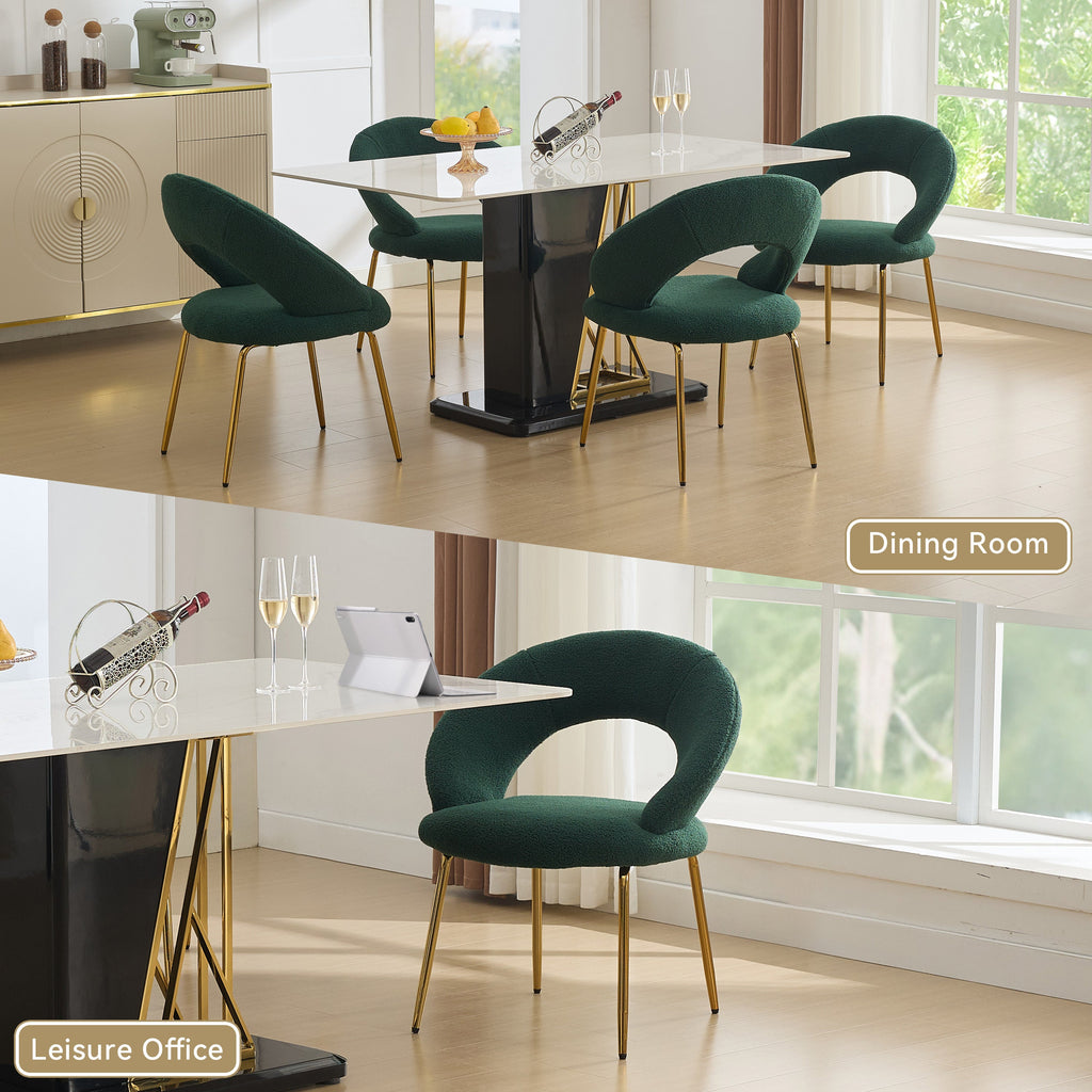 Velvet/Teddy Fabric Dining Chairs with Curved Backrest