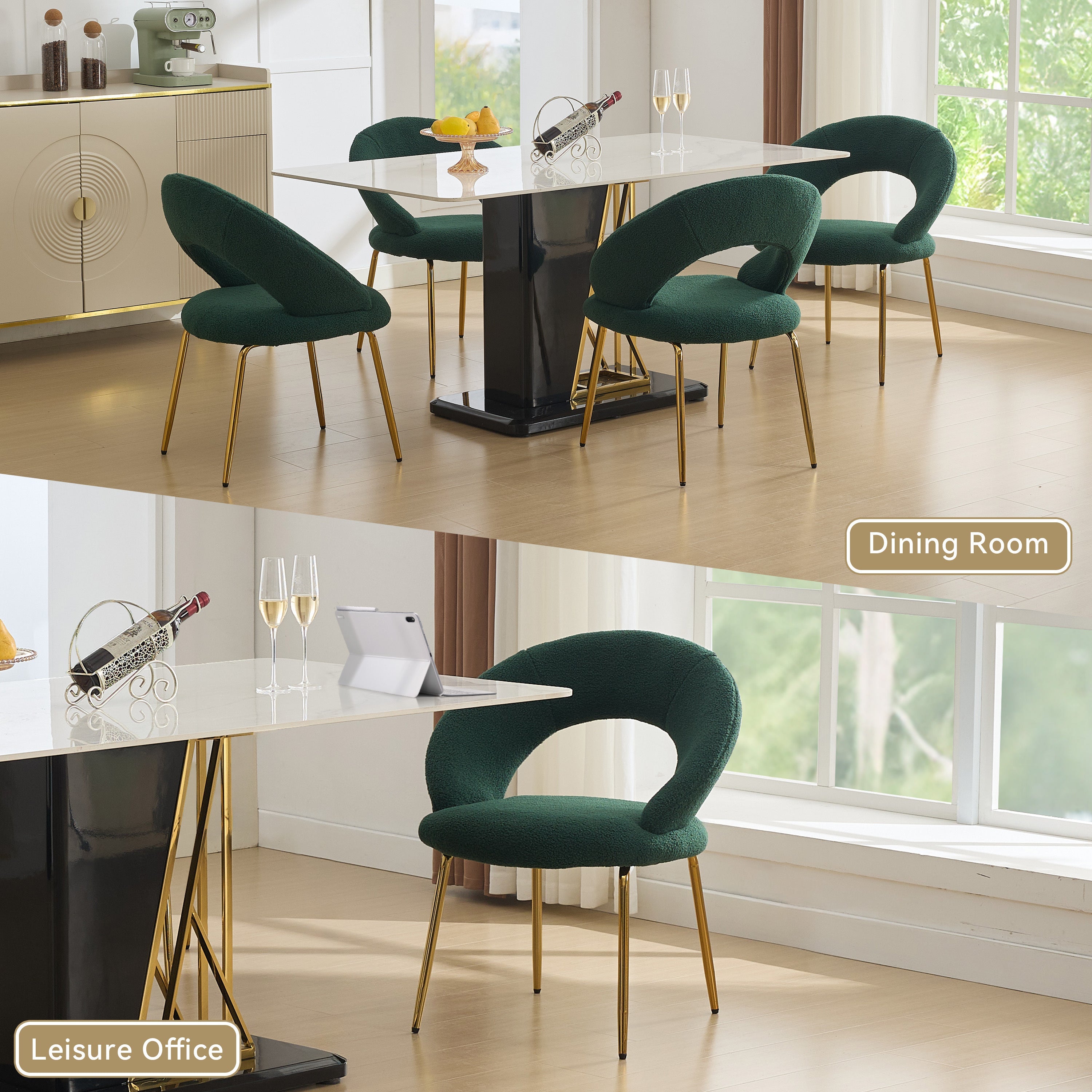Velvet/Teddy Fabric Dining Chairs with Curved Backrest