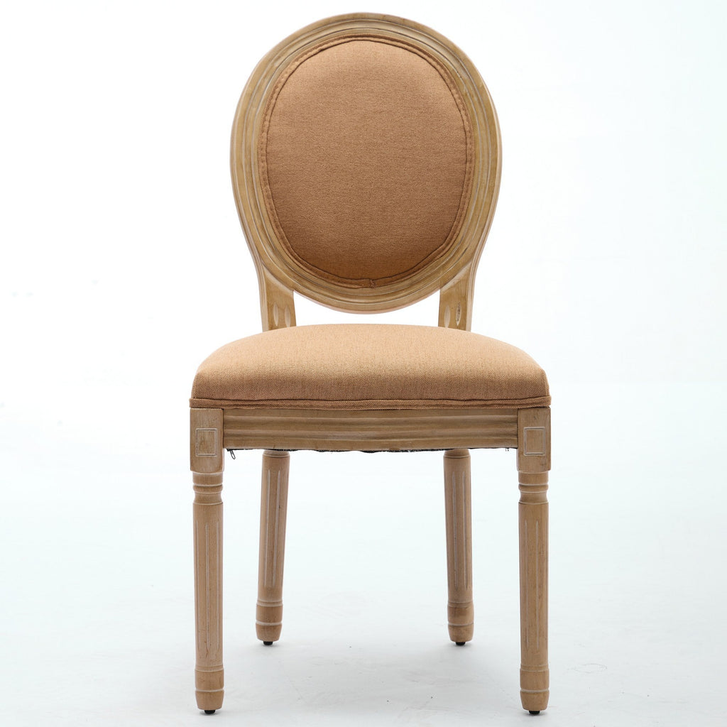 French Style Solid Wood Frame Linen Fabric Back Dining Chair (Set of 2)