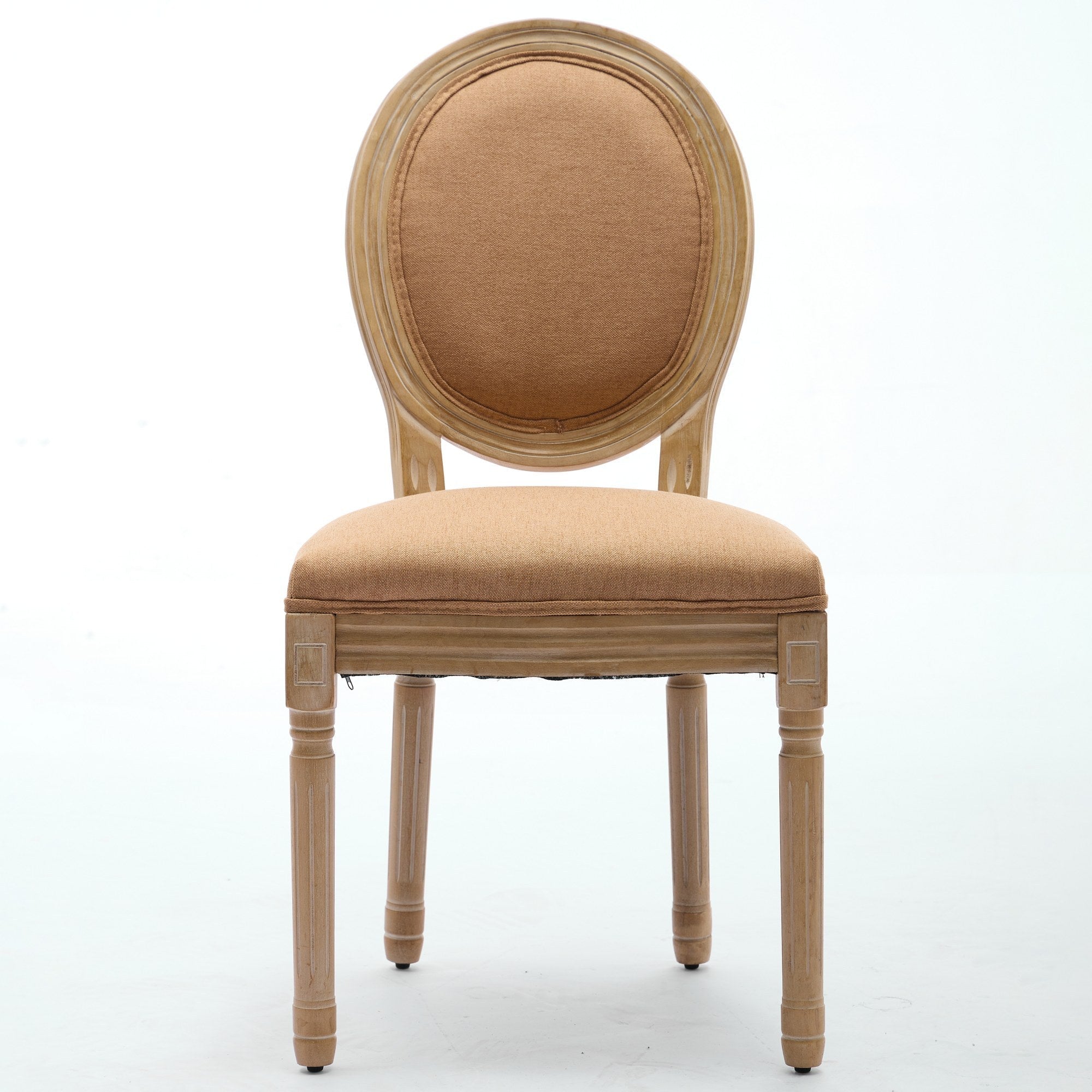 French Style Solid Wood Frame Linen Fabric Back Dining Chair (Set of 2)