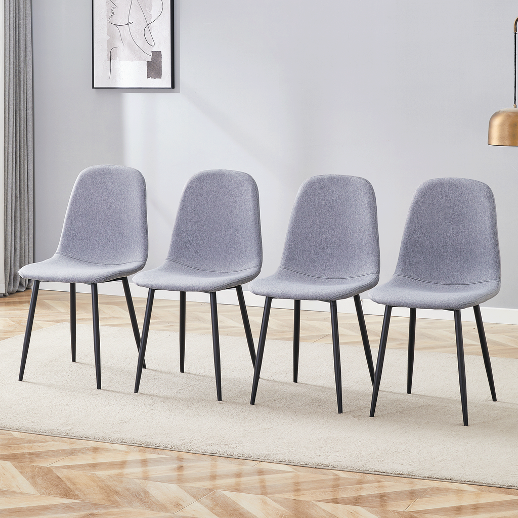 Luxury Simple Chair Black Linen Dining Chair  (Set of 4)
