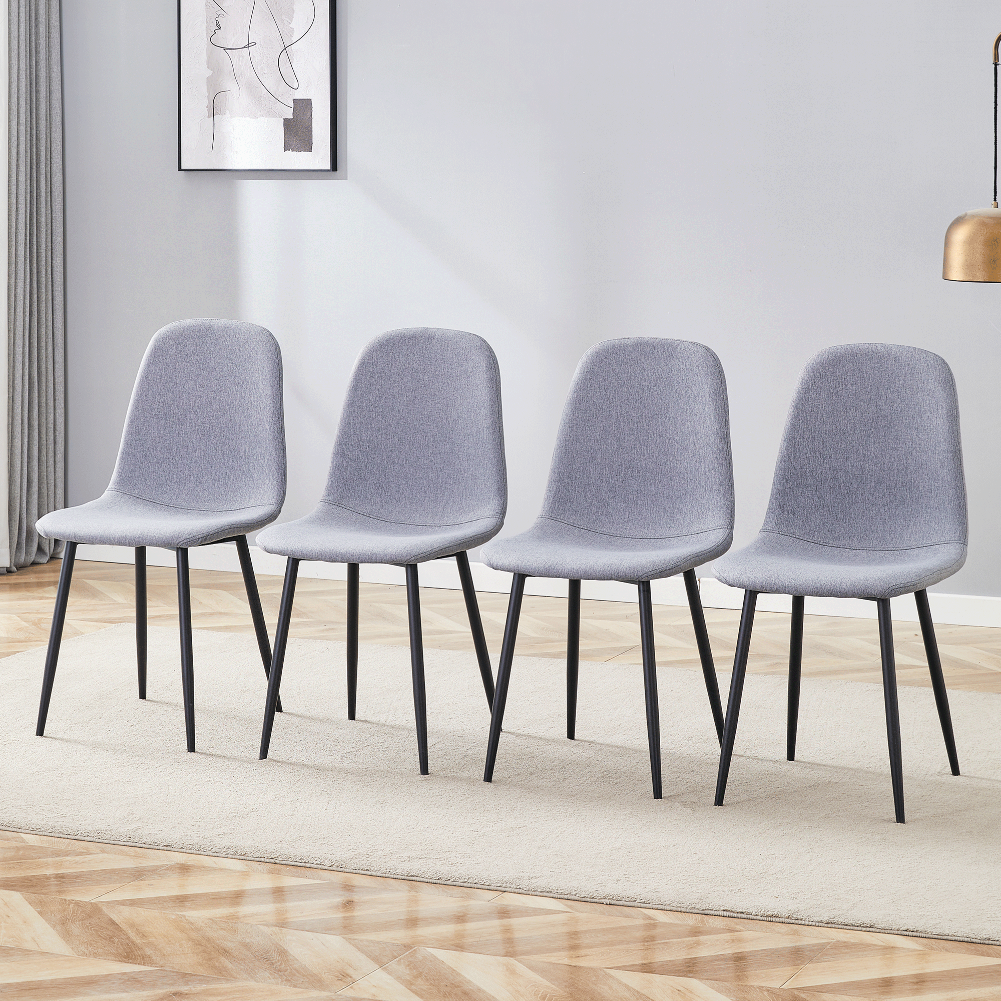 Luxury Simple Chair Black Linen Dining Chair  (Set of 4)