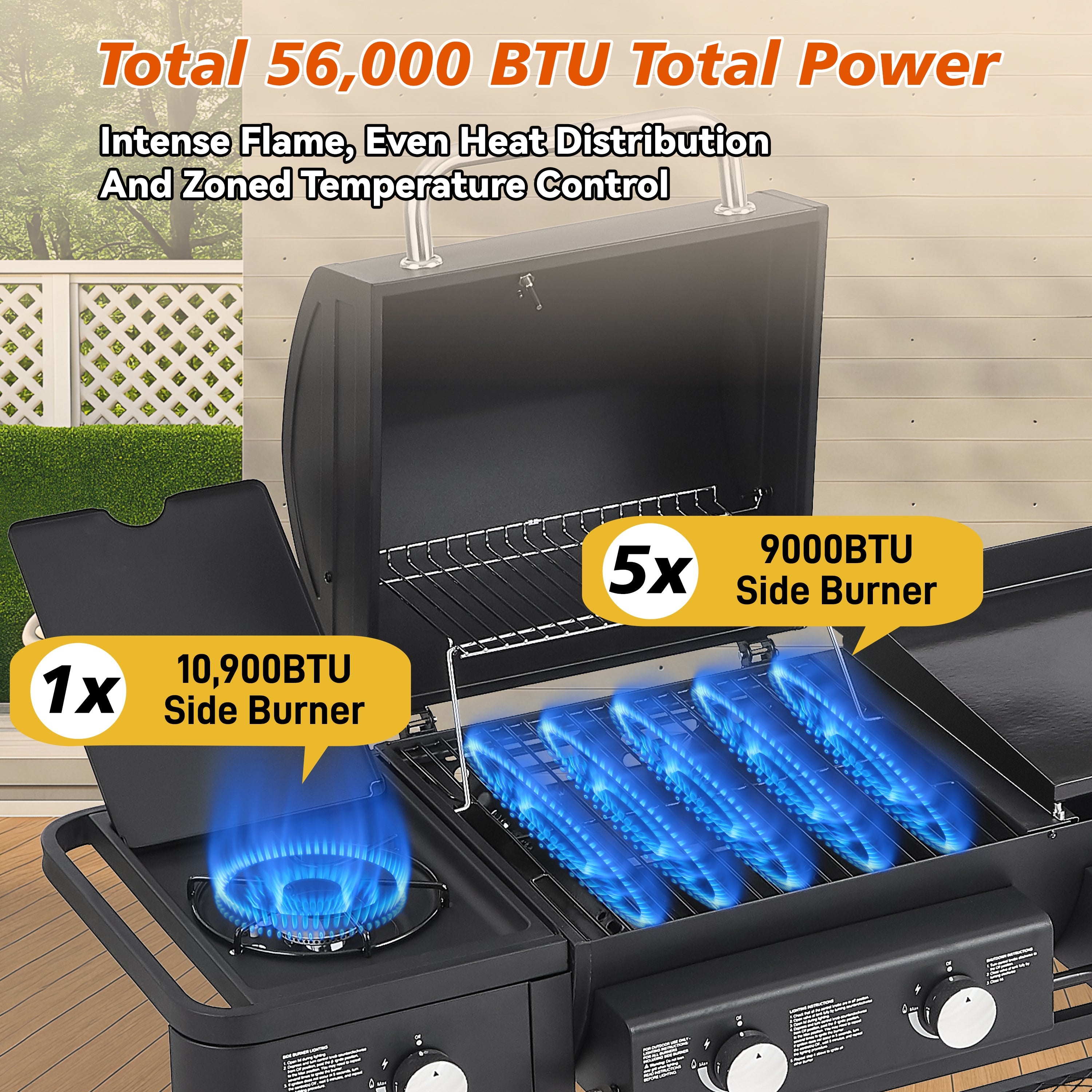 All-in-One 5 Burner Propane Gas Grill Griddle Combo 56000 BTU Heavy Duty Backyard BBQ