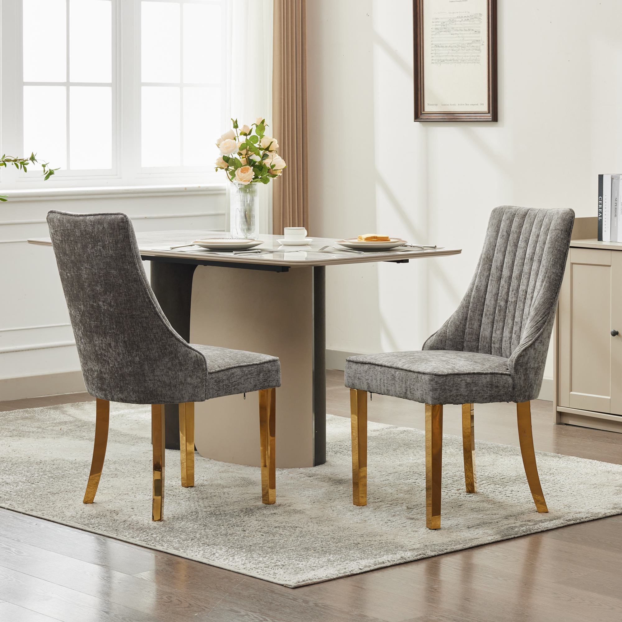 Rayon Cloth Flocking Chenille Dining Chairs (Set of 2 )