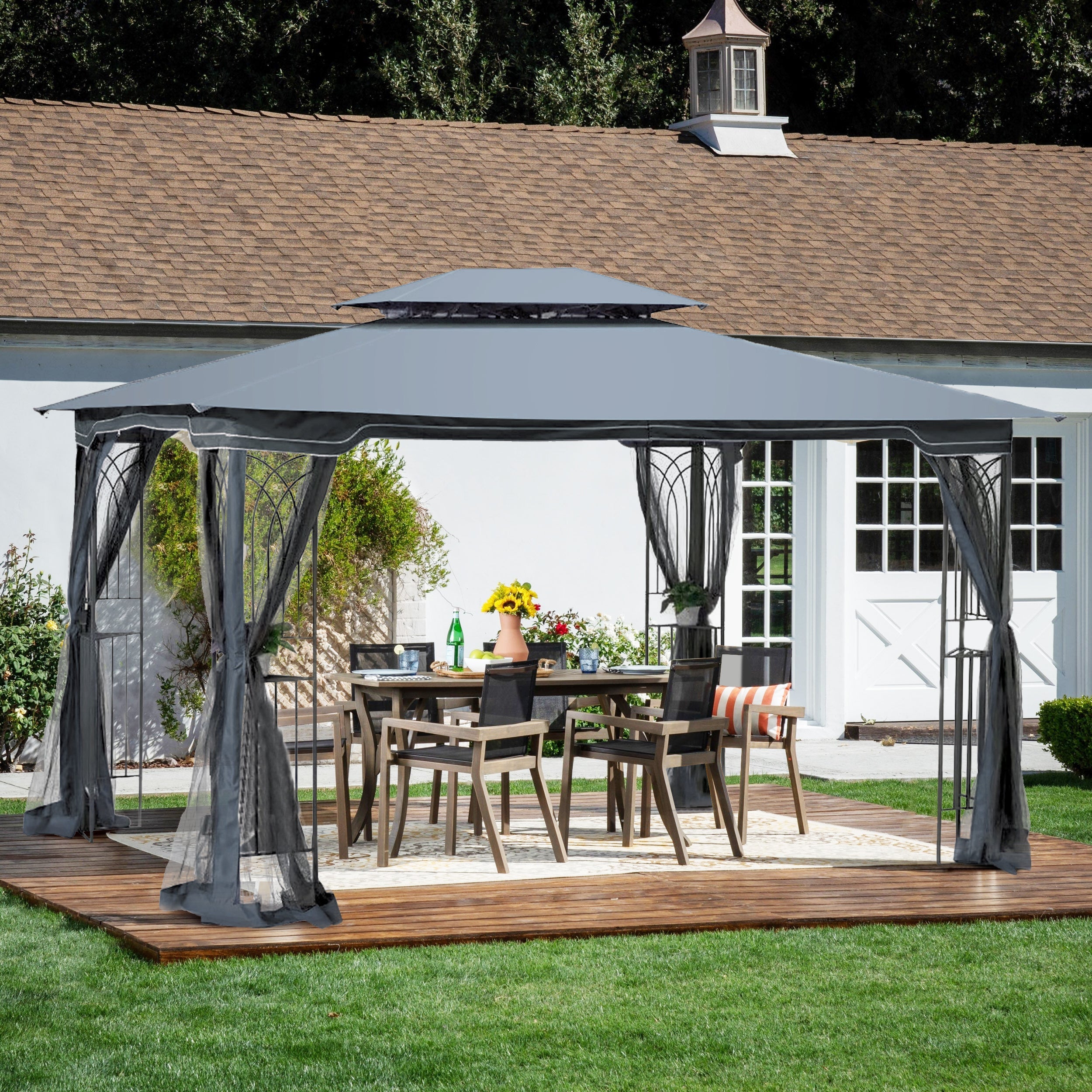 Patio Gazebo Tent with Ventilated Double Roof and Mosquito Net for Backyard or Garden