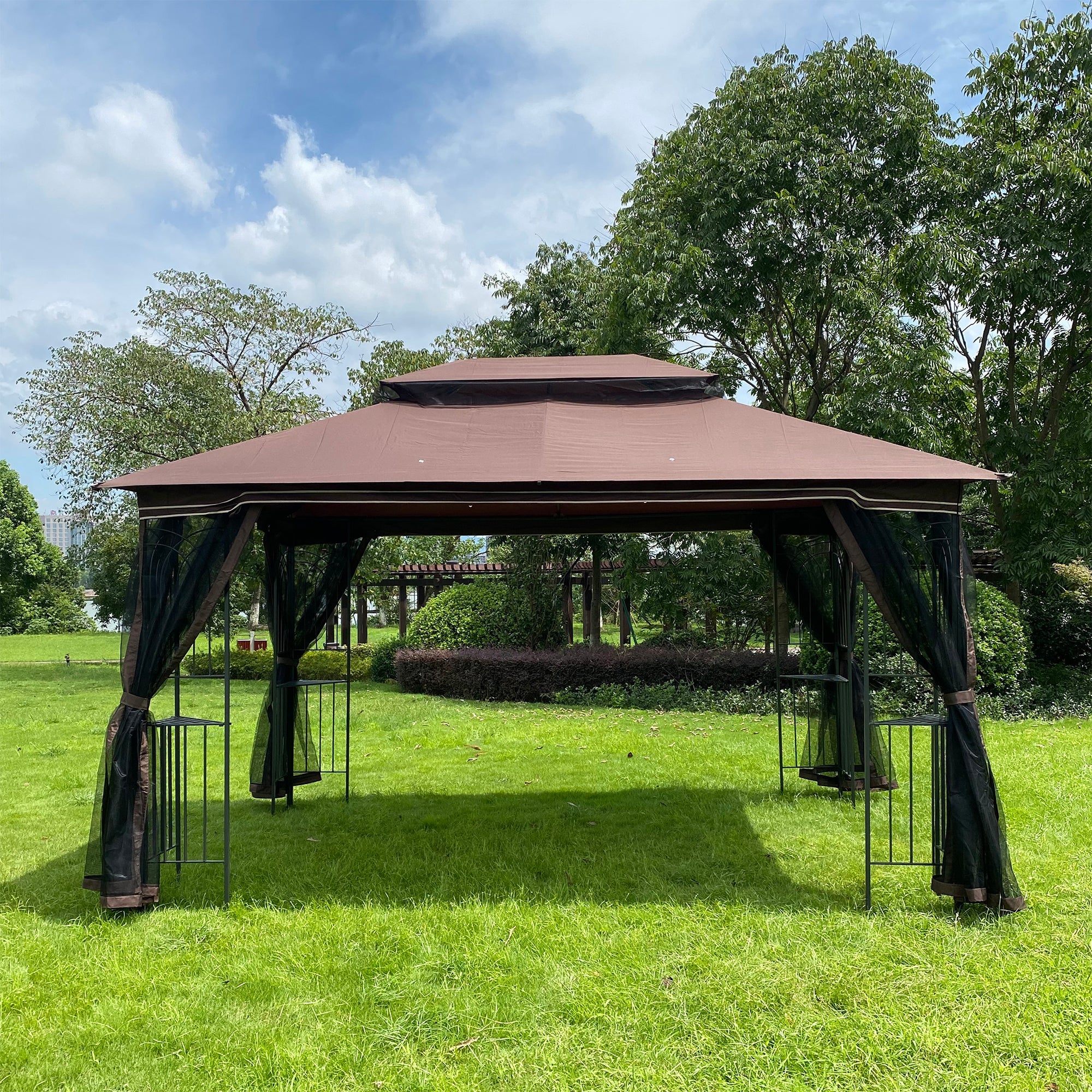 Patio Gazebo Tent with Ventilated Double Roof and Mosquito Net for Backyard or Garden