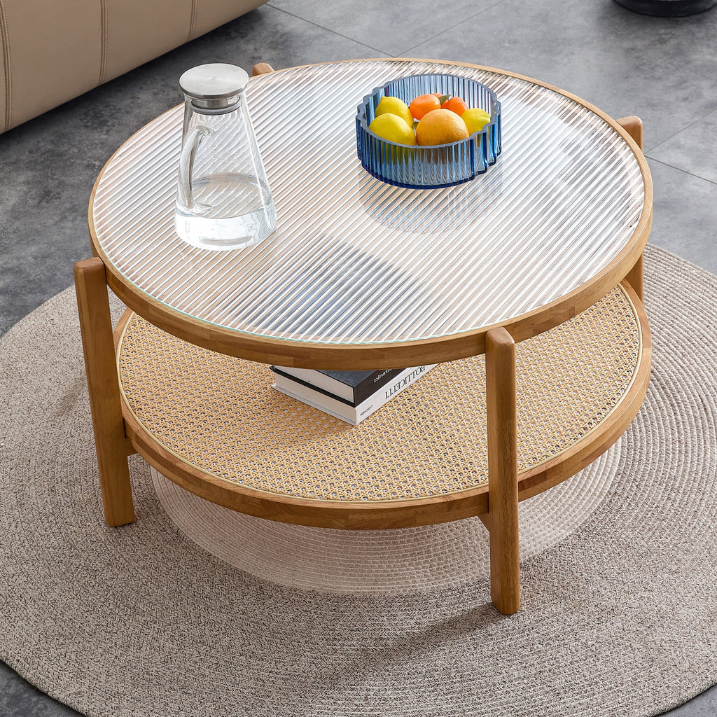 Modern Style Circular Double-Layer Solid Wood Coffee Table