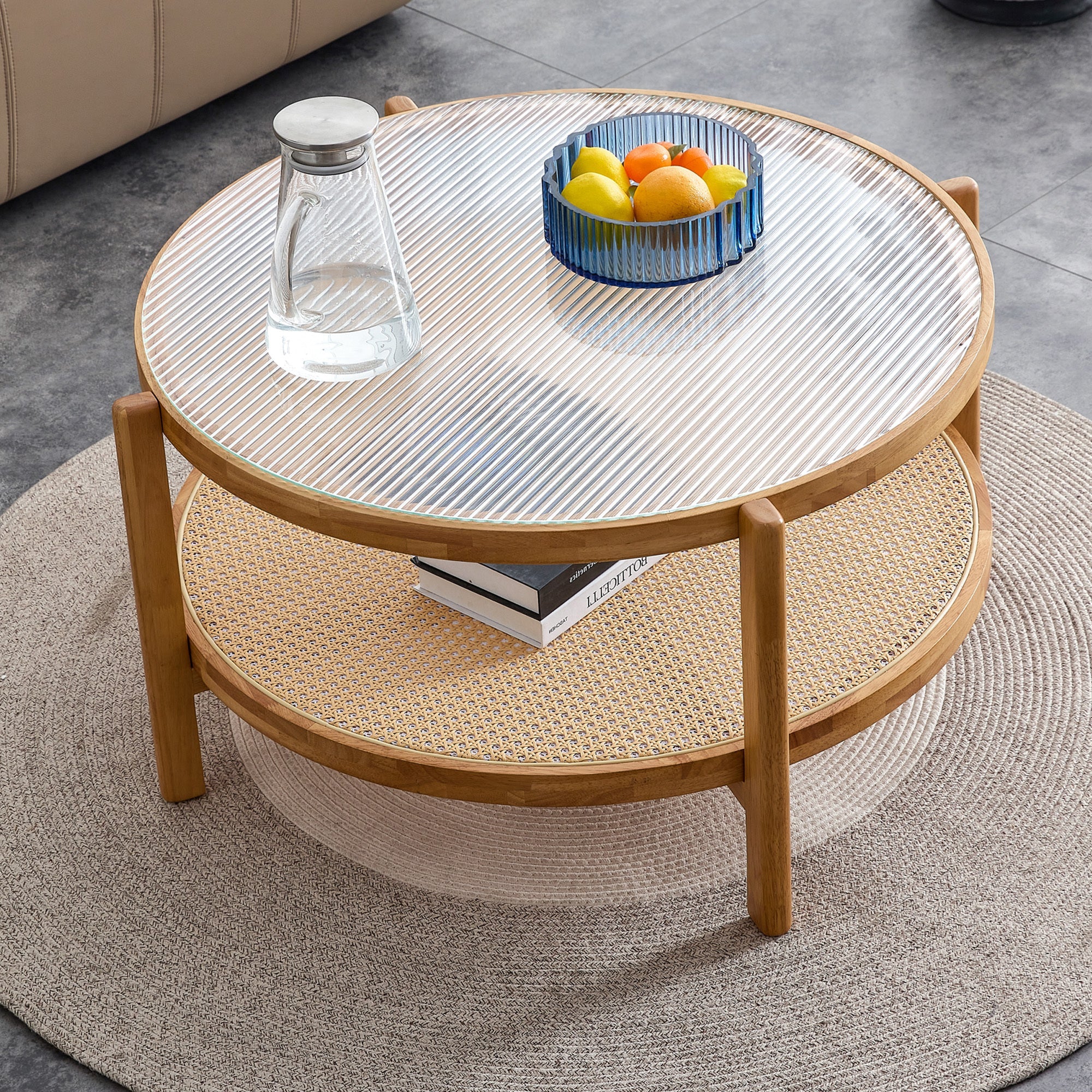 Modern Style Circular Double-Layer Solid Wood Coffee Table
