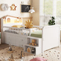 Wooden Twin Loft Bed with House Shape Headboard