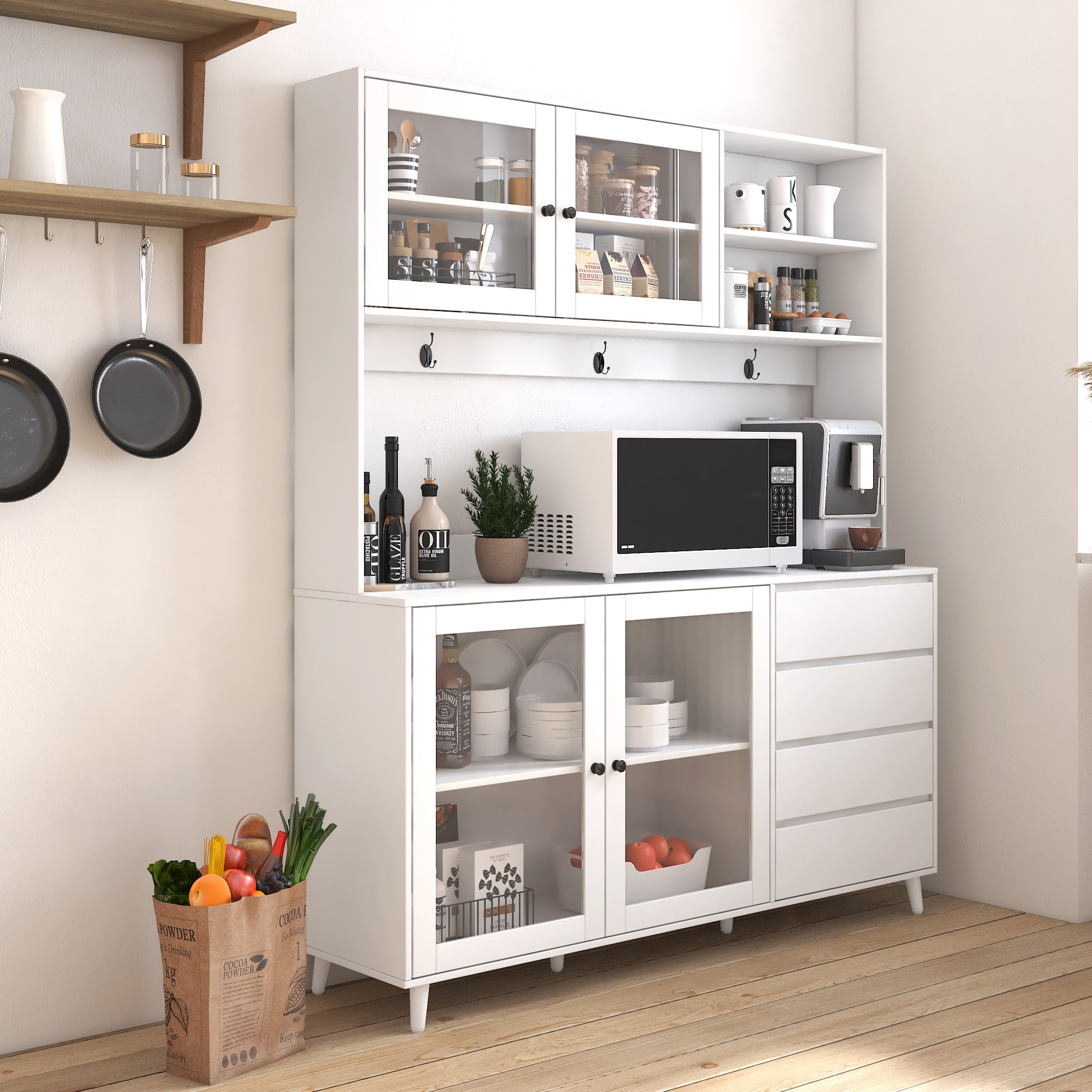 63' W Large Kitchen Hutch Cabinet