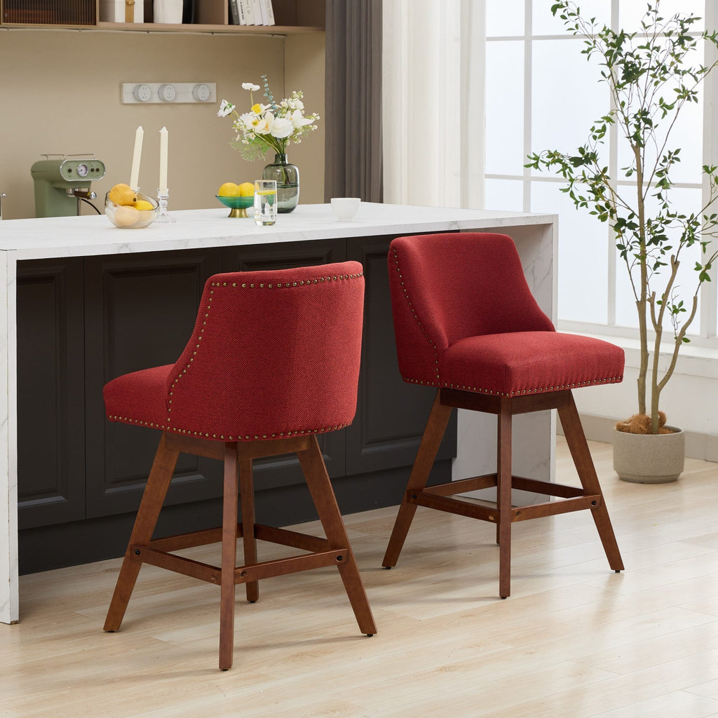 Upholstered Swivel Counter Height Bar Stools with Nailhead Trim (Set of 2)