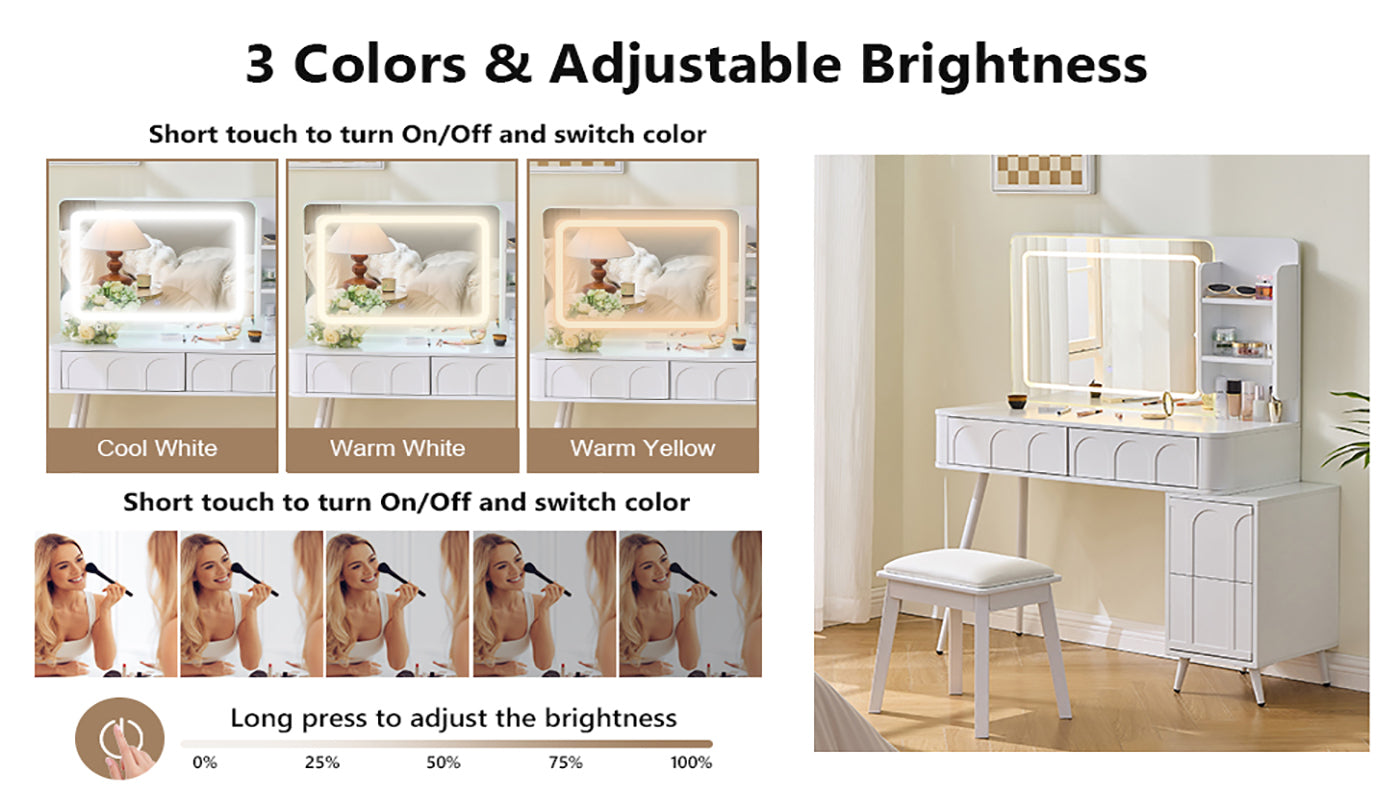 Modern Makeup Vanity Desk with LED Lights and Mirror