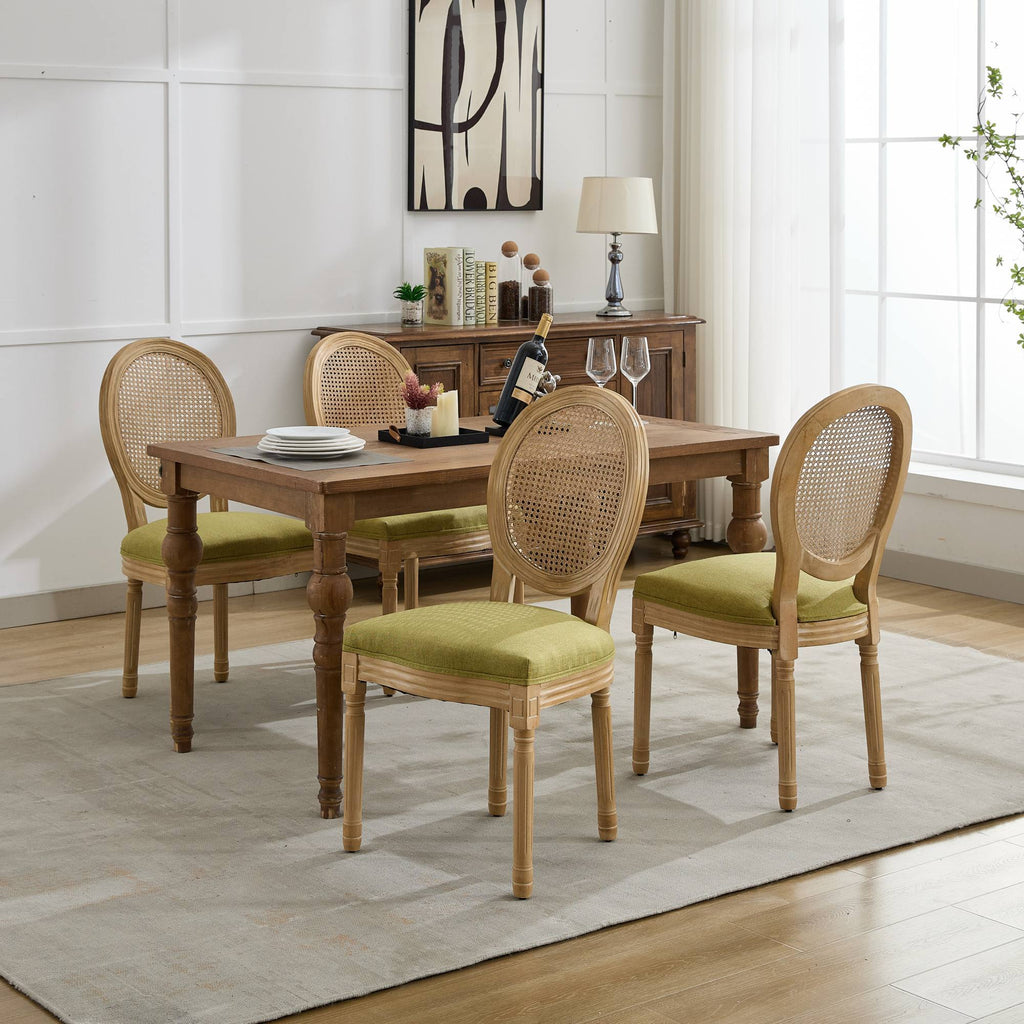 French Style Solid Wood Frame Linen Fabric Dining Chair (Set of 2)