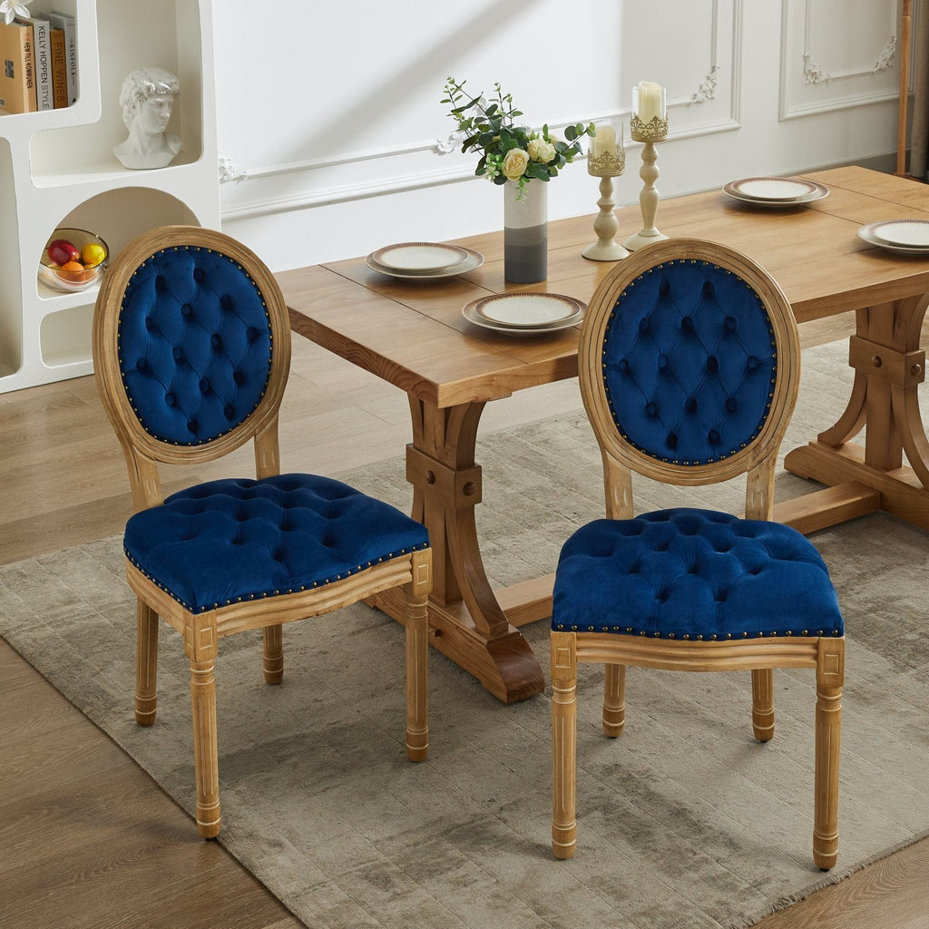 French Style Solid Wood Frame Velvet Dining Chairs (Set of 2)