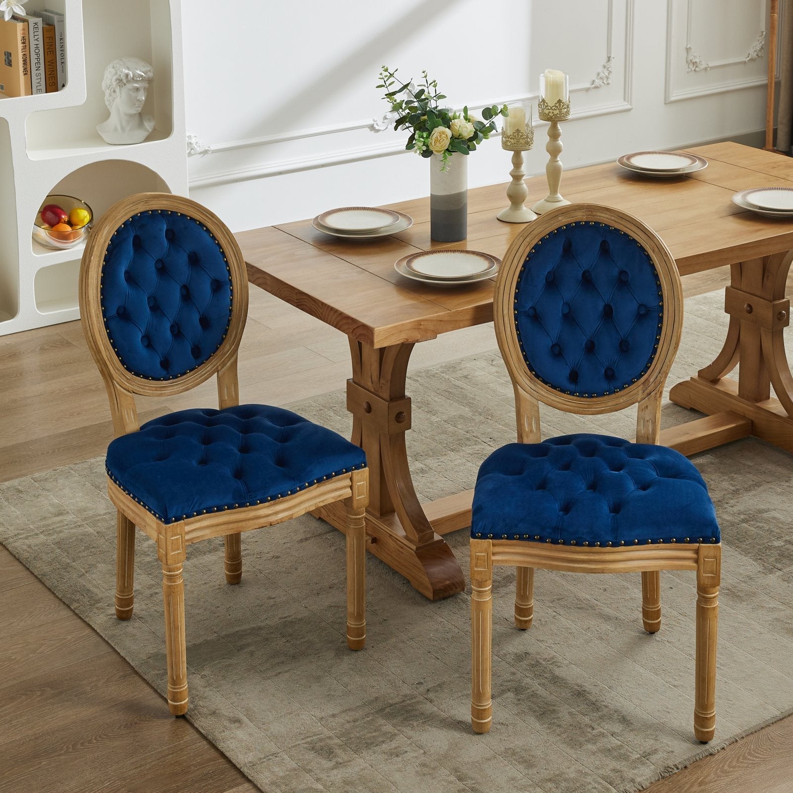 French Style Solid Wood Frame Velvet Dining Chairs (Set of 2)