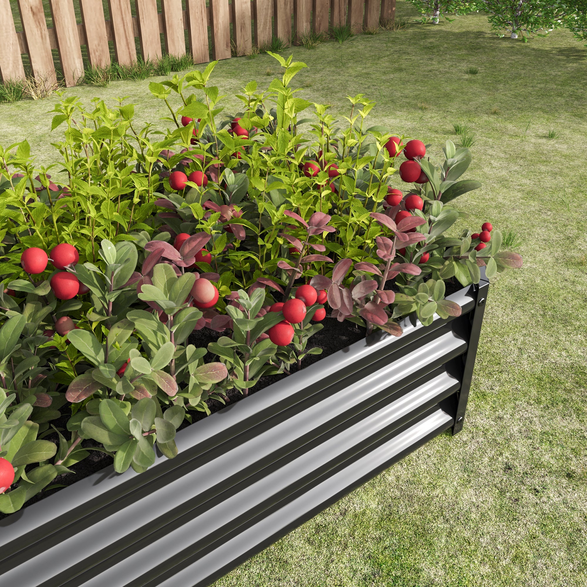 4x2x1ft Metal Raised Garden Bed Black Rectangle Planter Box Vegetables Herbs