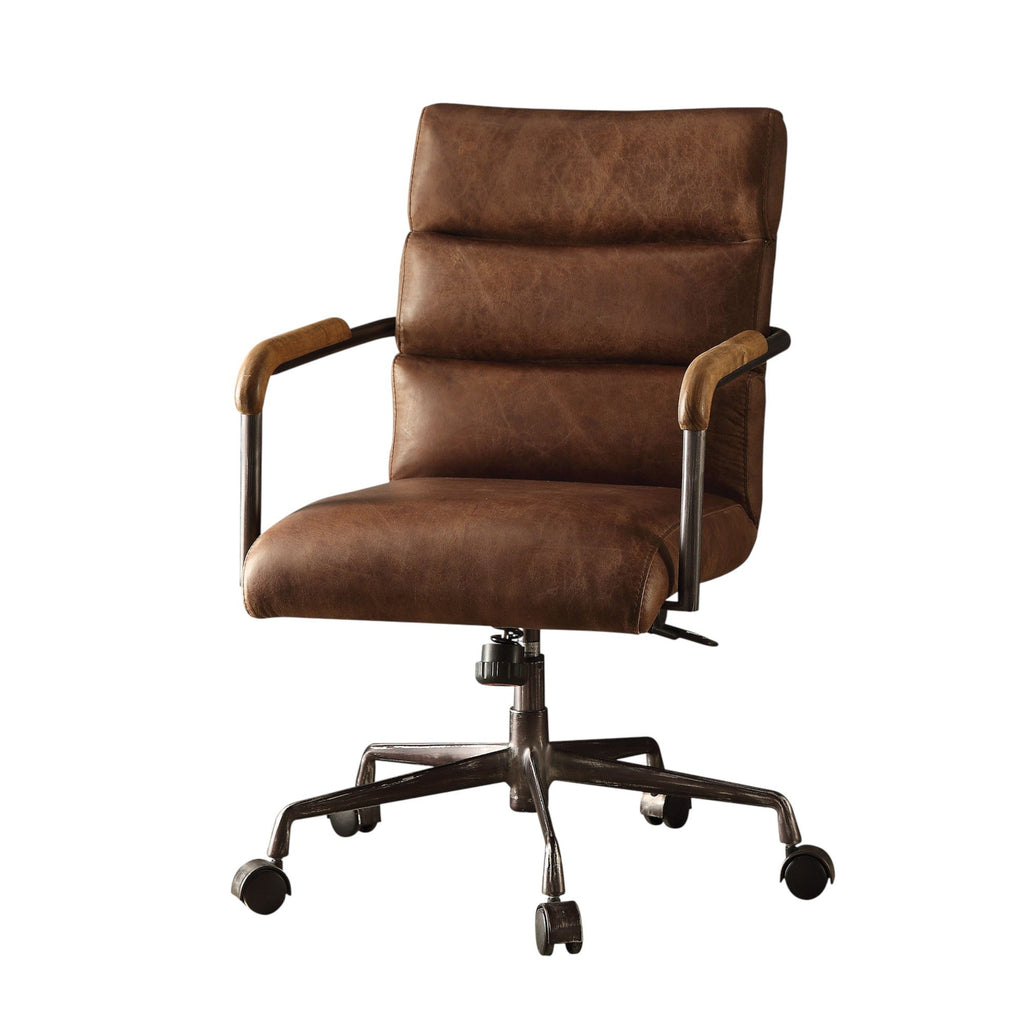 Retro Top Grain Leather Office Chair with Adjustable Height
