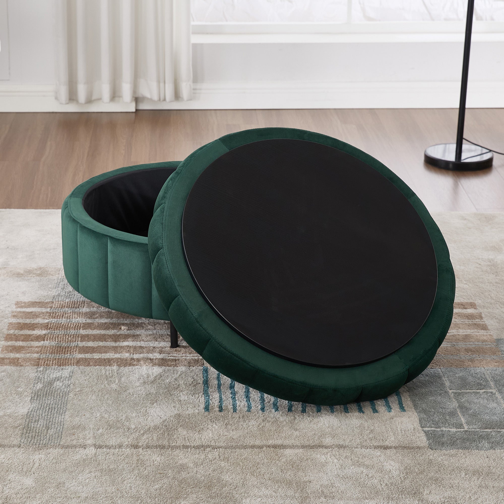 31.5'W Upholstered Round Ottoman with Reversible Lid