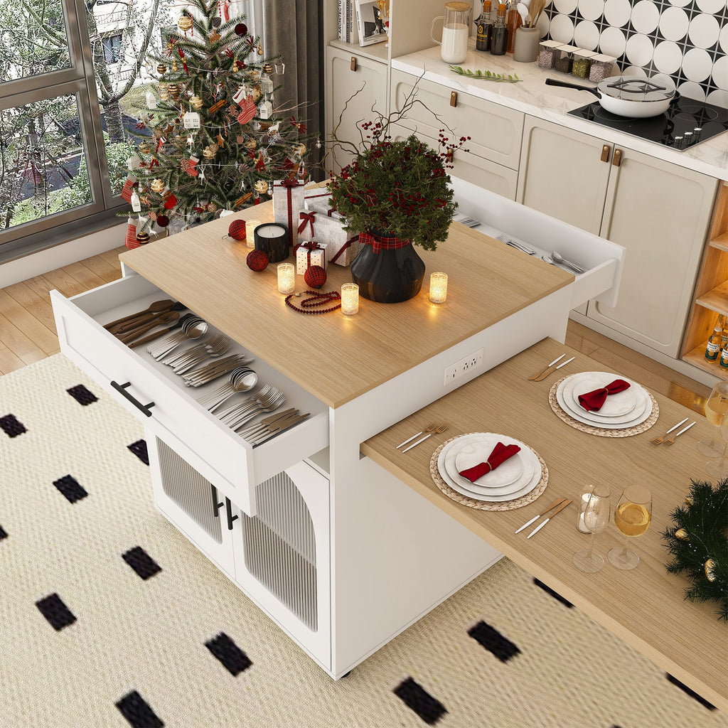 Expandable Kitchen Island with Dining Table