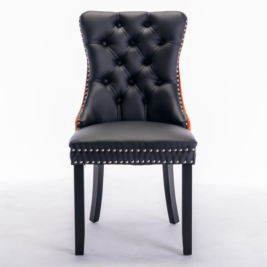 Tufted Solid Wood PU Upholstered Dining Chair with Wood Legs (Set of 2)