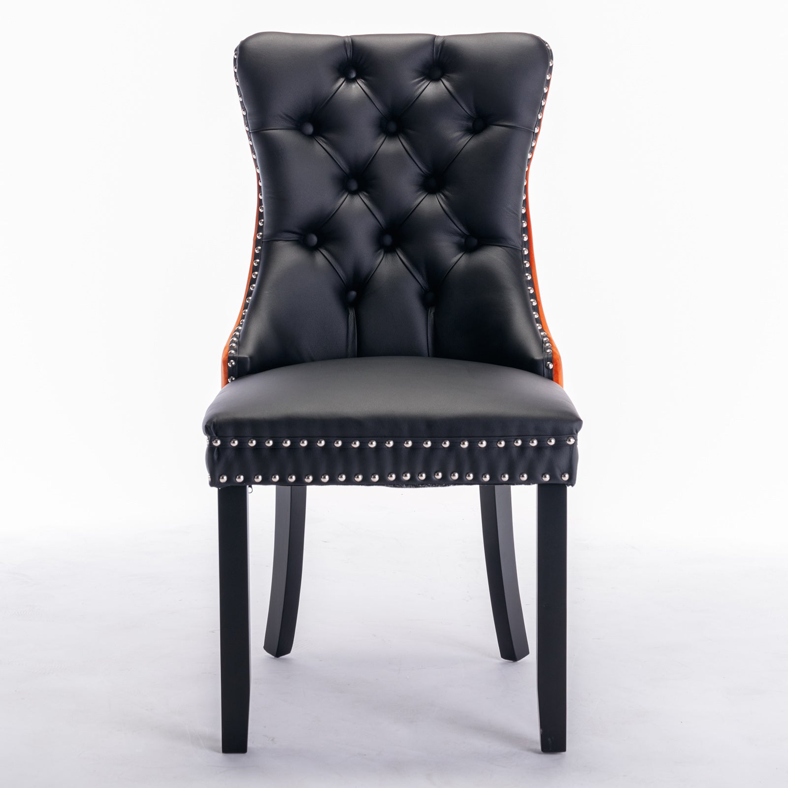 Tufted Solid Wood PU Upholstered Dining Chair with Wood Legs (Set of 2)